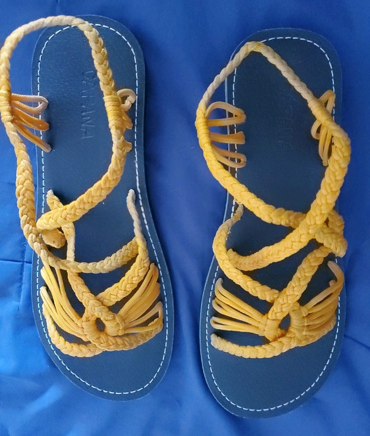 Capana Woven Strappy Braided Rope Summer Beach Bohemian Flat Yellow Sandal 8.5