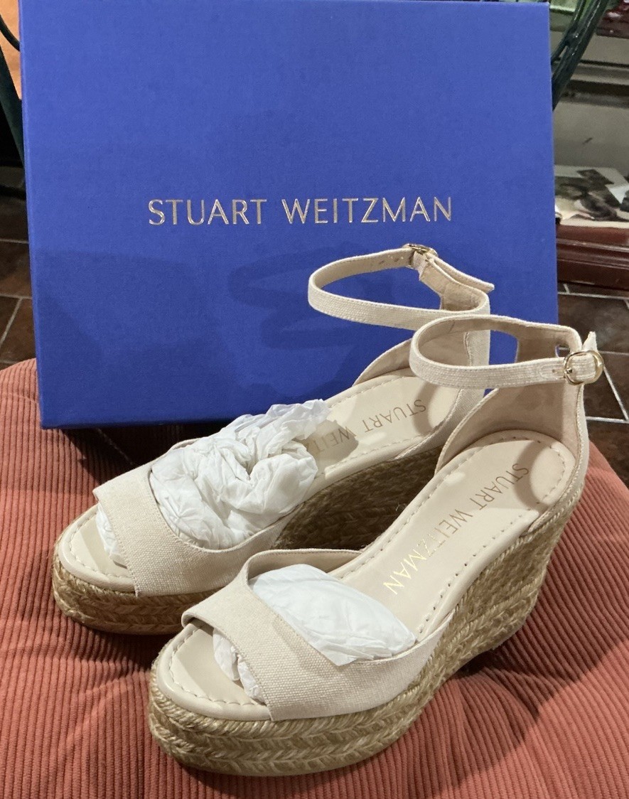 Stuart Weitzman 4” Beige Strap Wedge Sandal Size 6.5
