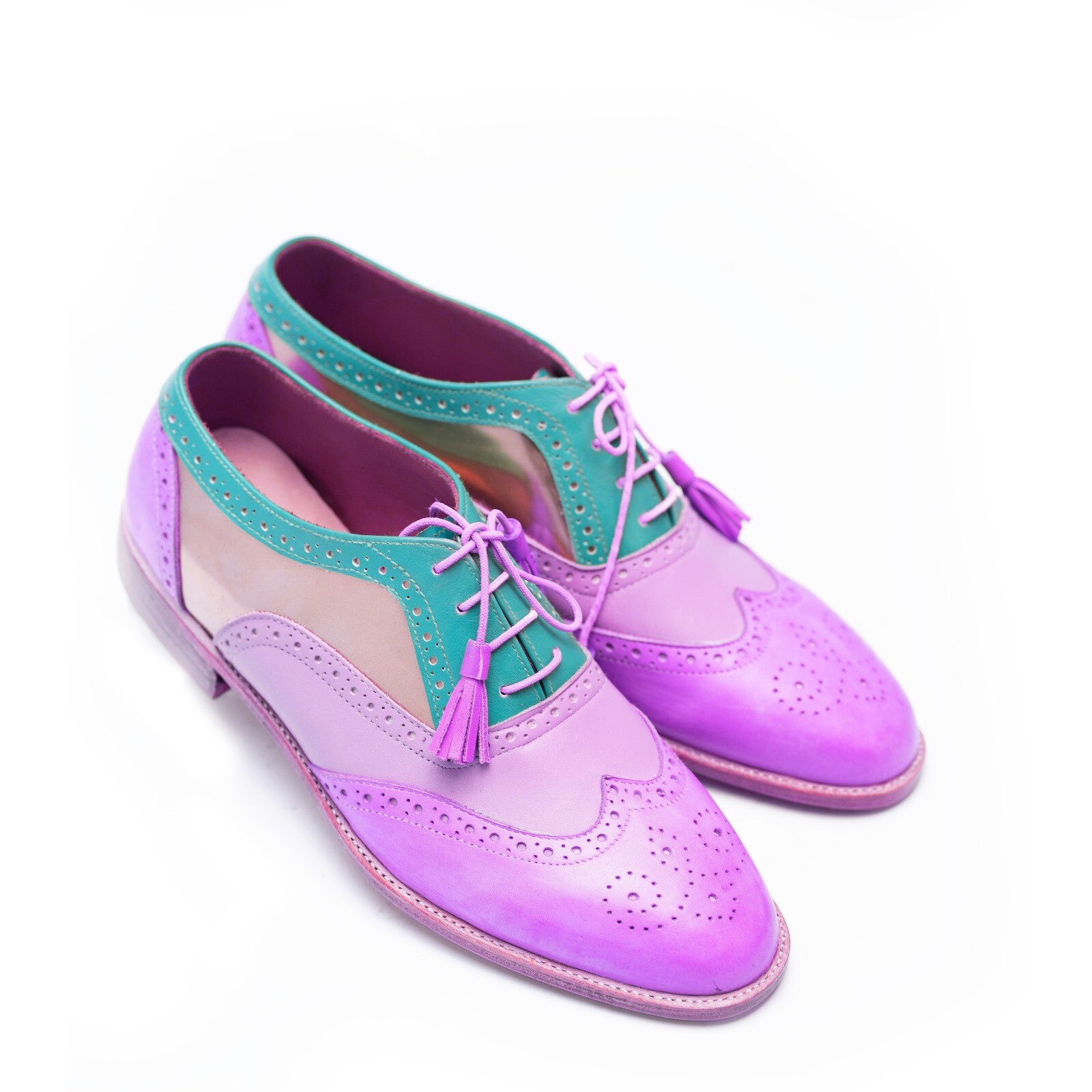 Handmade women purple dress shoes, leather brogue oxford dress shoes for women