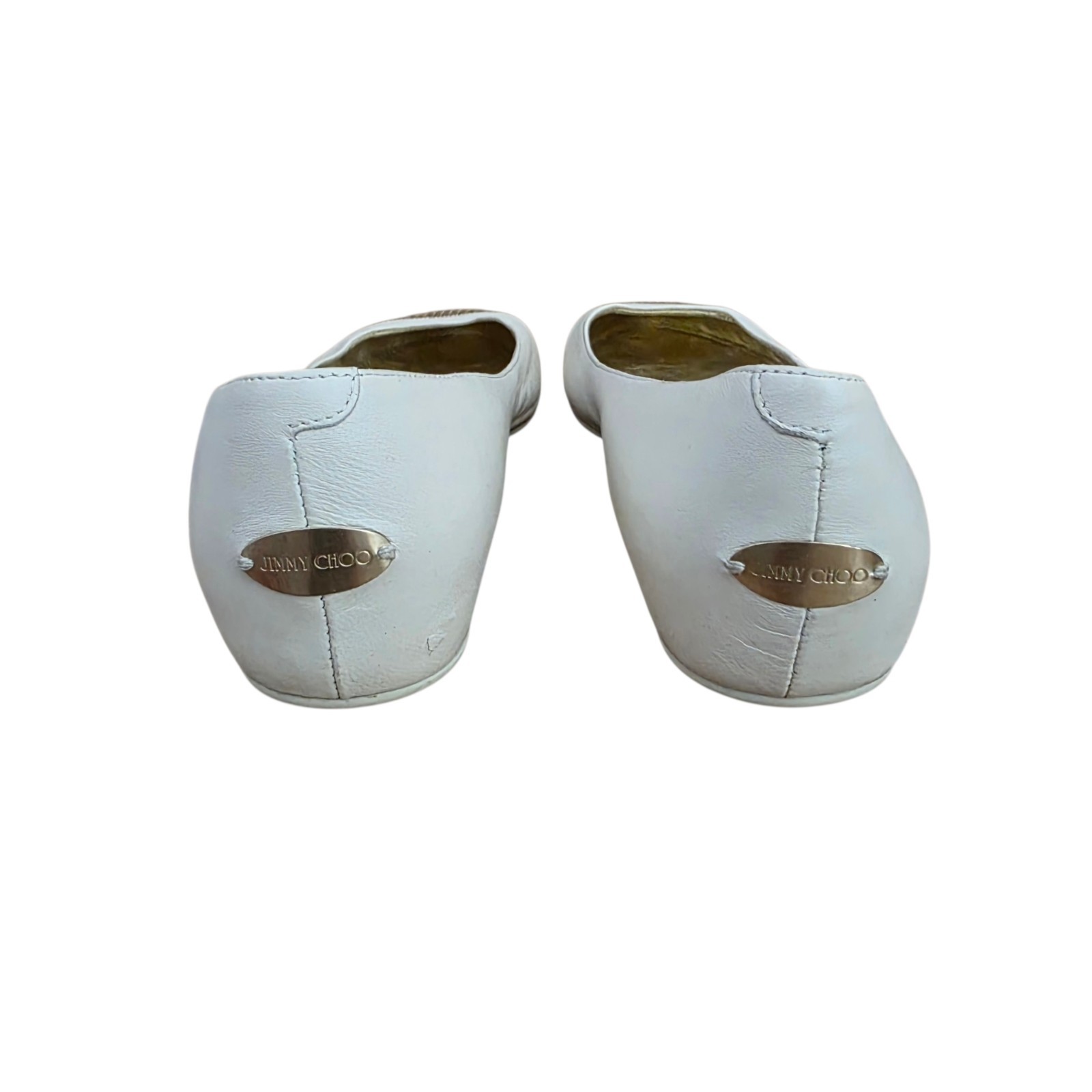 Jimmy Choo Waine White Leather Flats Gold Chain Mesh Toe Cap 38 8 JN