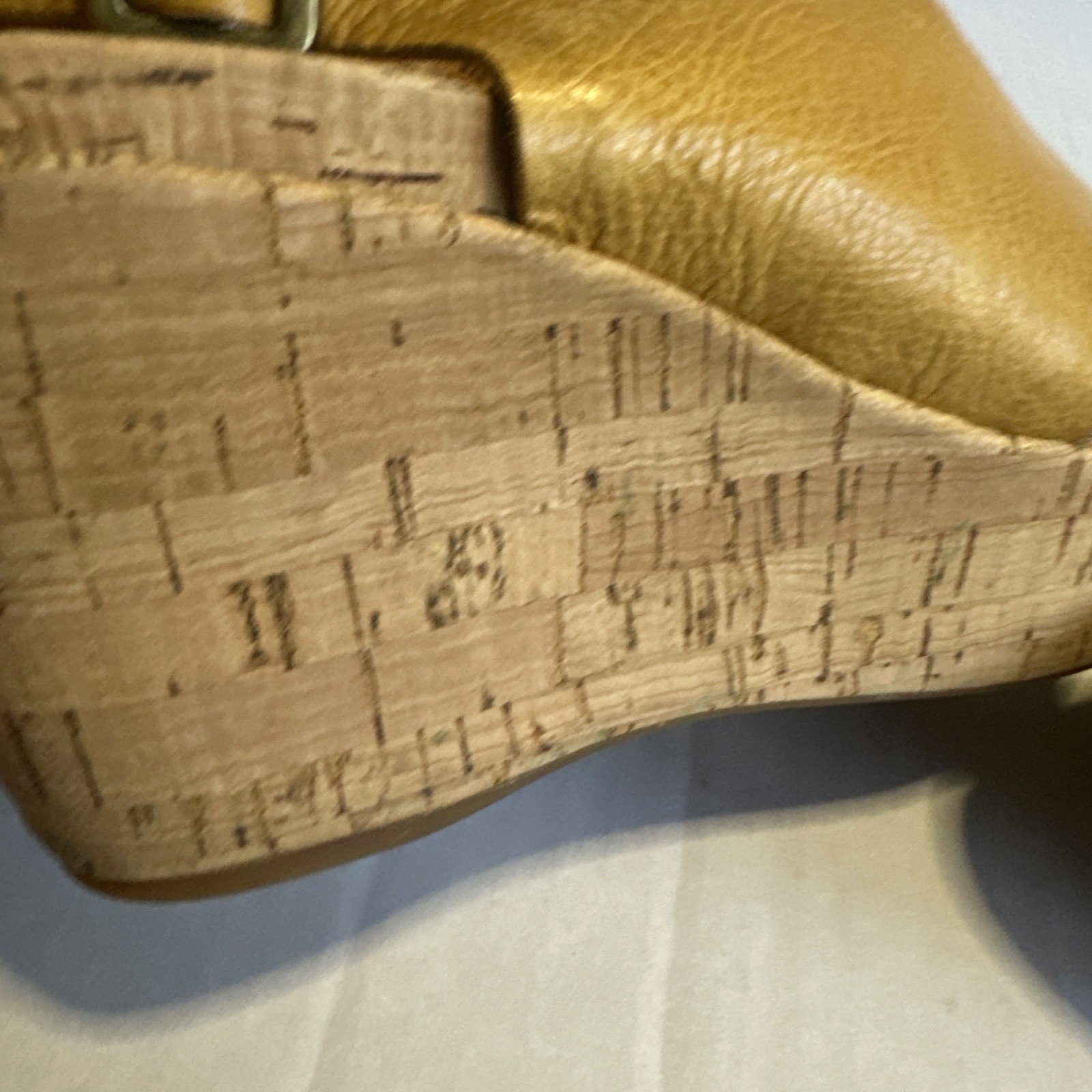Kork Ease Alex Sandal Size 6 M Yellow Leather Wedge Cork 3 1/4 Inch Heel