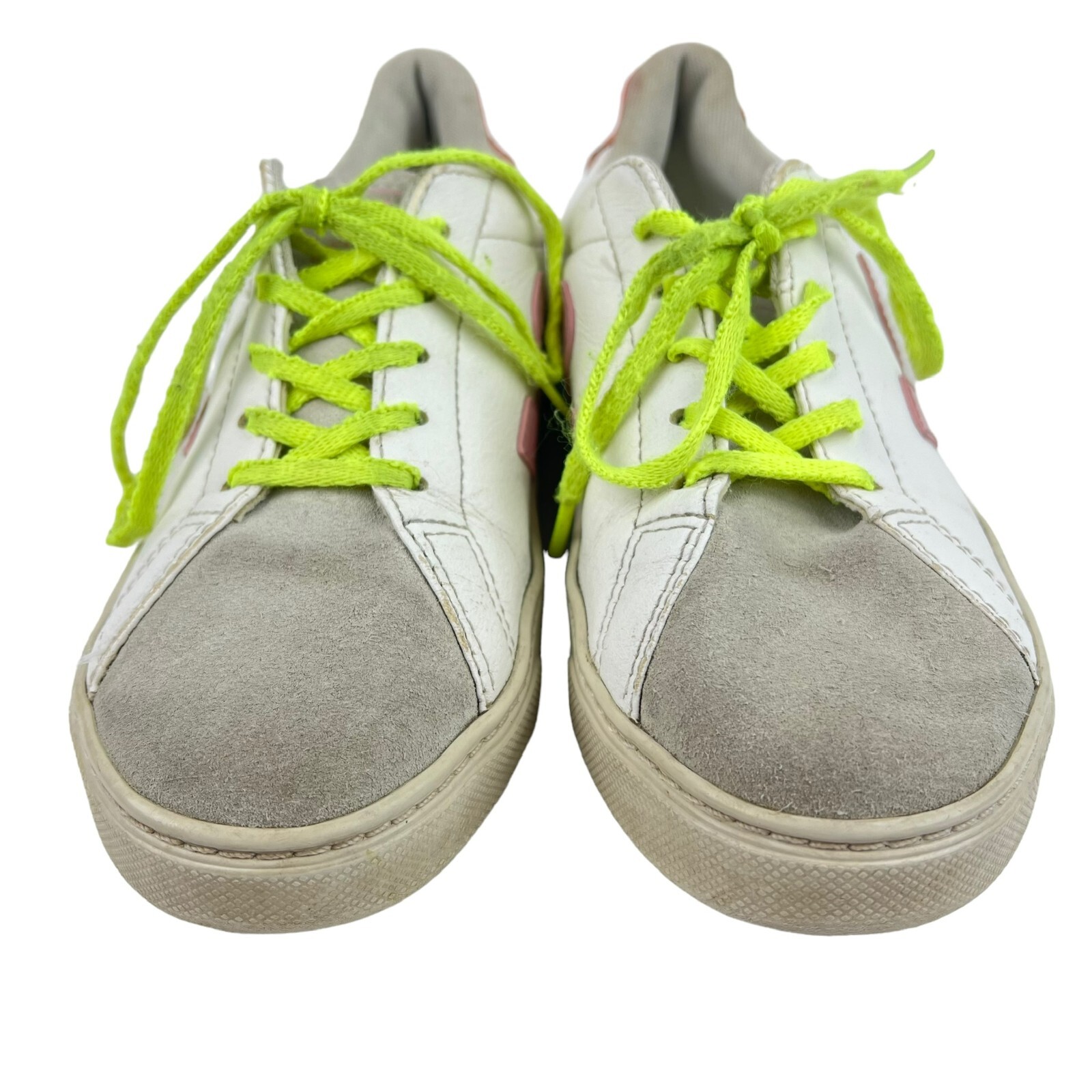 VEJA Women’s Leather Sneakers White Pink Red Neon Laces • Size US 4 | EU 35