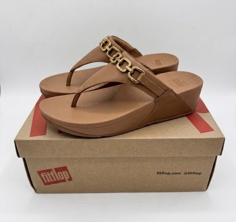 Fitflop Lulu Square Chain Leather Toe Post Sandals Size 6.5