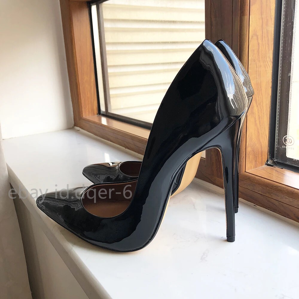 Solid Black 15cm Extremely High Heel Pointy Toe Stiletto Pumps Slip on Sandals