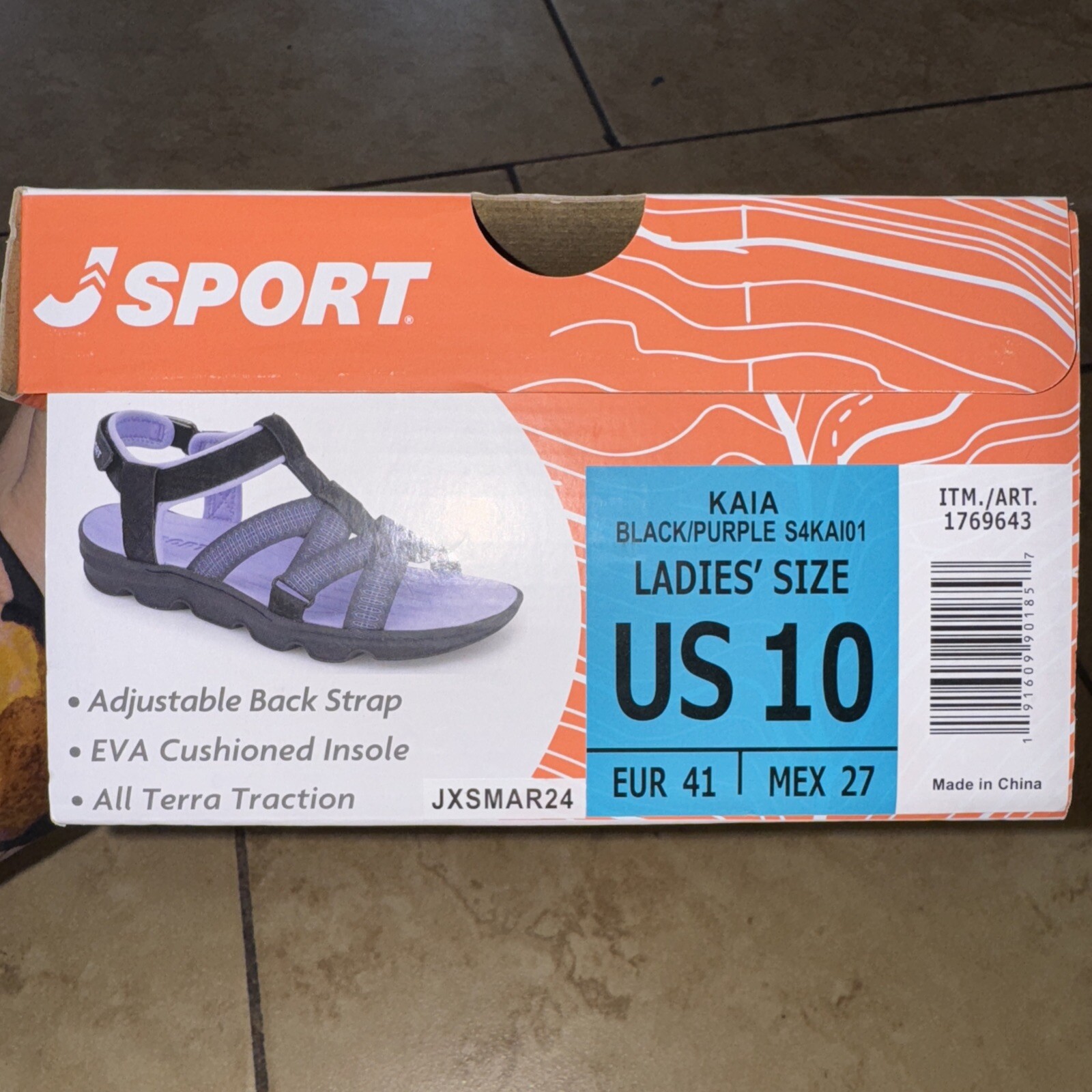Jsport KAIA Women’s Sports Sandal – Adjustable Straps (Black/Purple) size 10