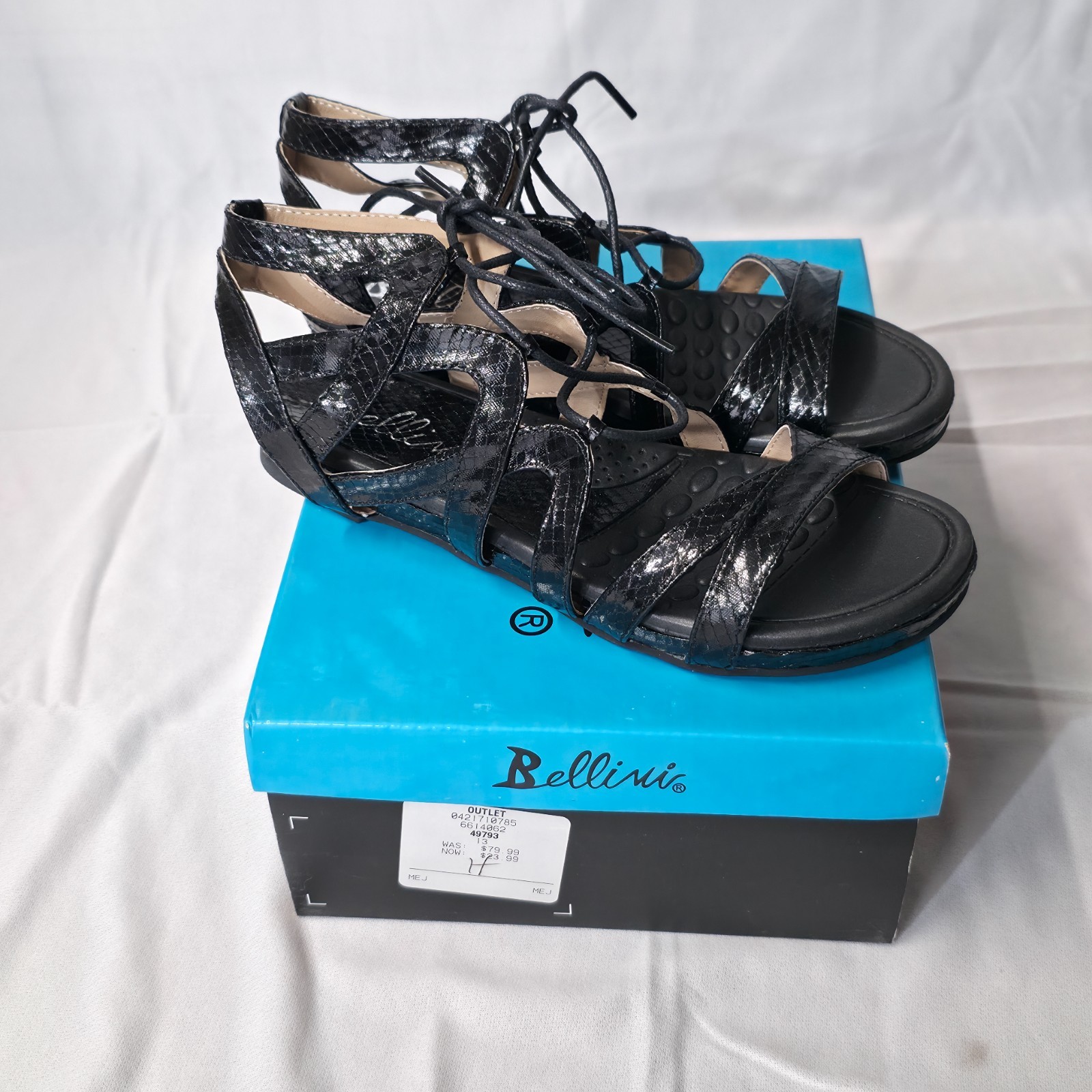 Bellini Women’s Black Snake Flat Sandals Size 6.5 M New In Box