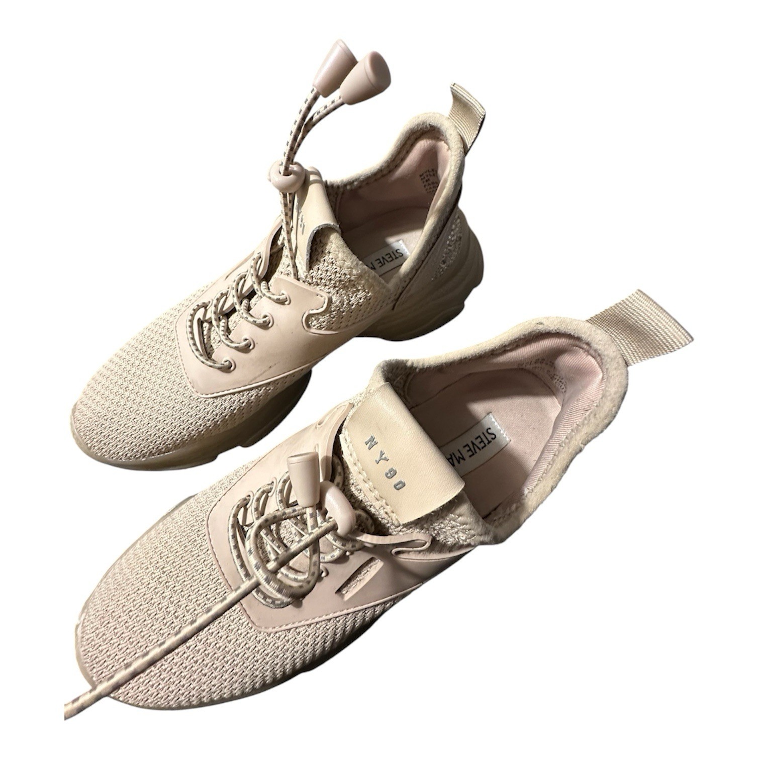 Steve Madden 7M NY90 Rhinestone Beige Knit Cushioned Lace Up Toggle lace