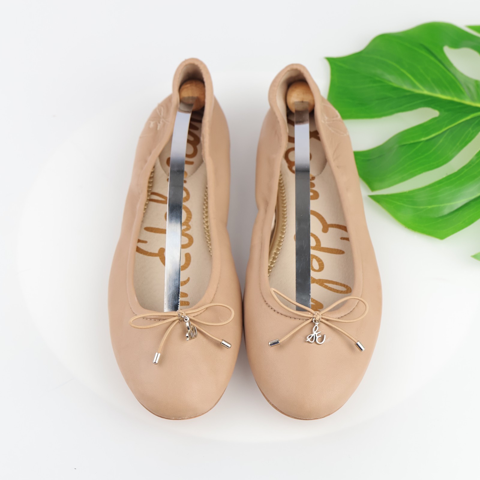 Sam Edelman Womens Felicia Ballet Flat Size 10.5 Tan Nude Leather Shoe Bow Comfy