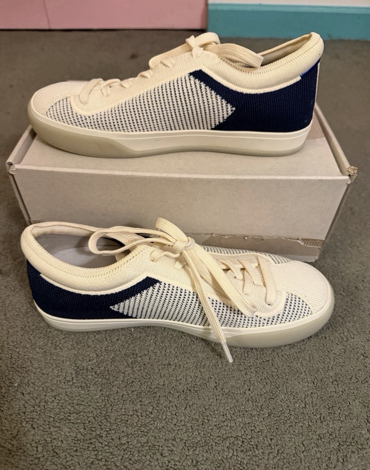Rothy’s Size 6 Navy and White Sneakers Brand New In Original Packaging In Box