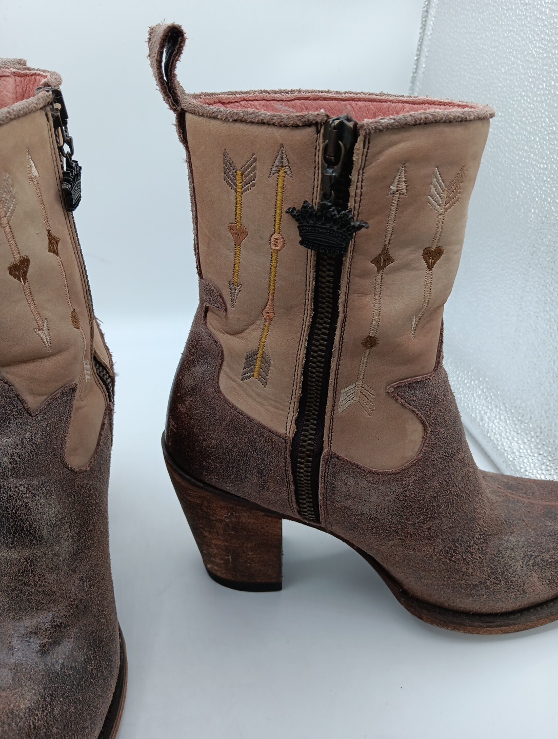 Womens Junk Gypsy By Lane Heeled Distressed Leather Boots Size 7