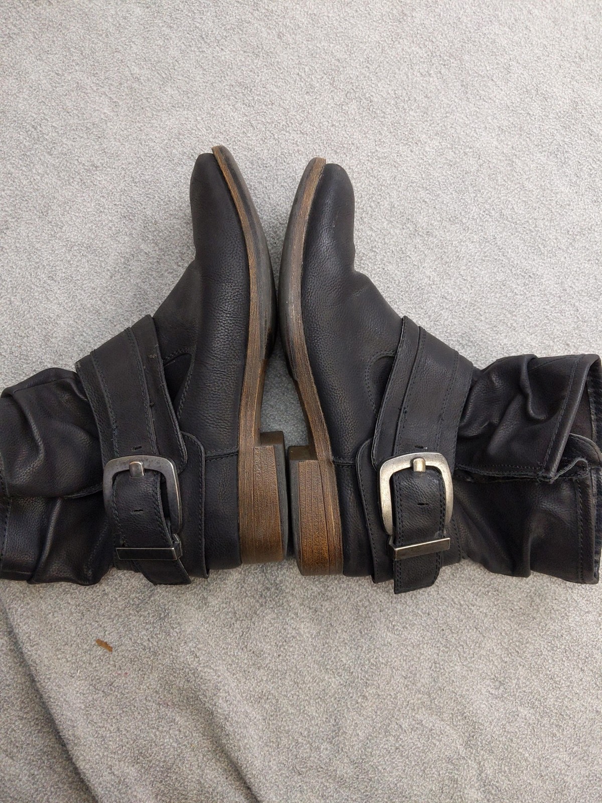 Madeline Biker Boots Womens Size 7 38 Black Faux Leather Ankle Zip Buckle Moto