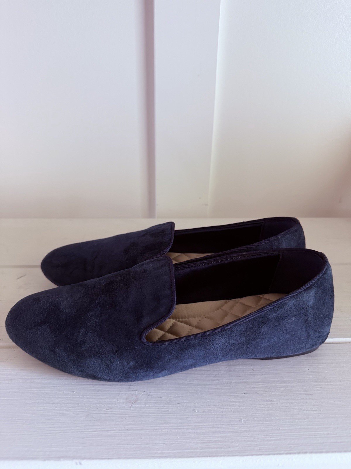 Birdies The Starling Loafers Wms 9.5 Navy Blue Suede Quilted Comfort Flats EUC