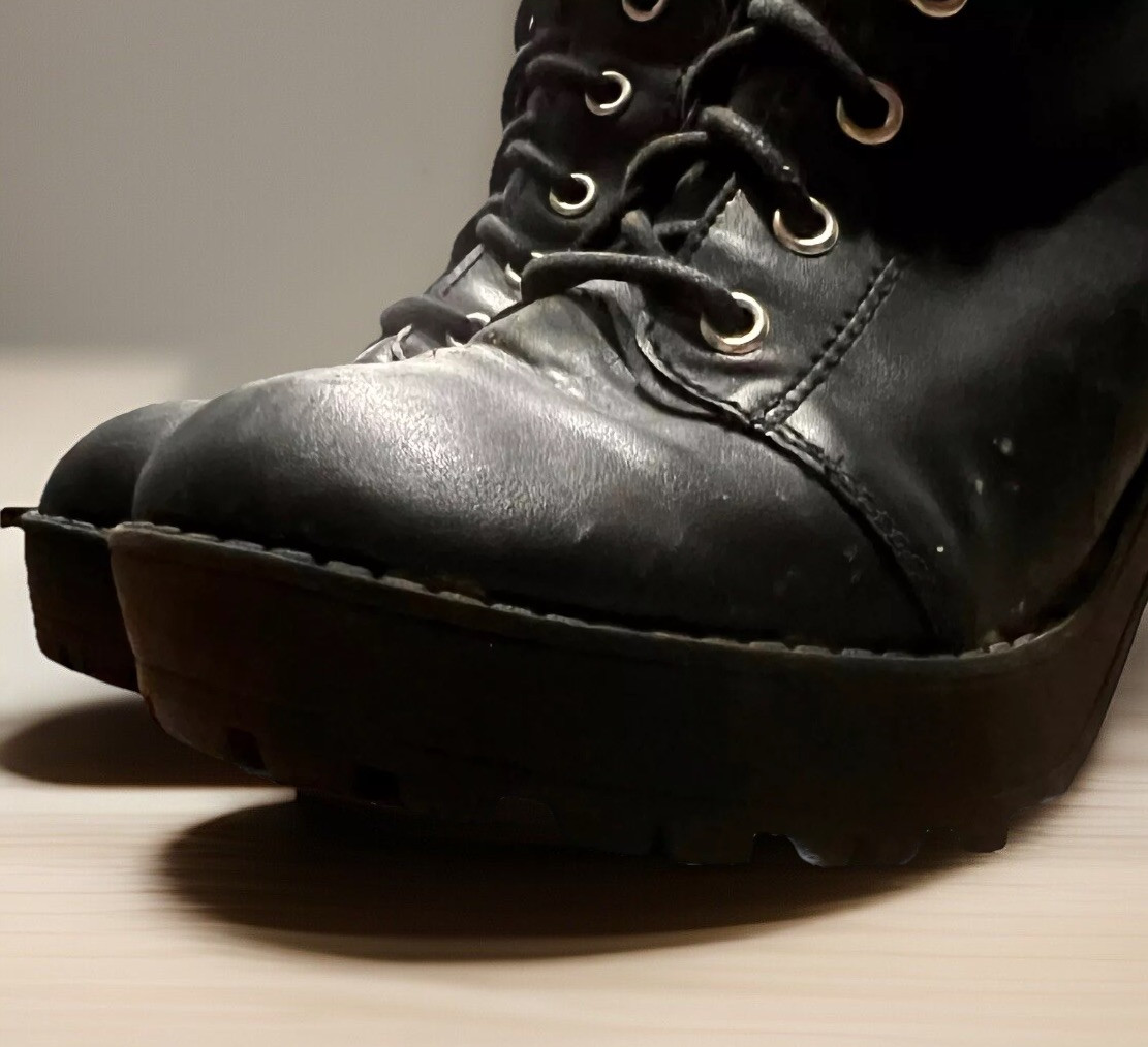 Vintage Gothic Chunky Platform Boots Heels 6 Y2k 90s Combat Emo Punk Scene Blk
