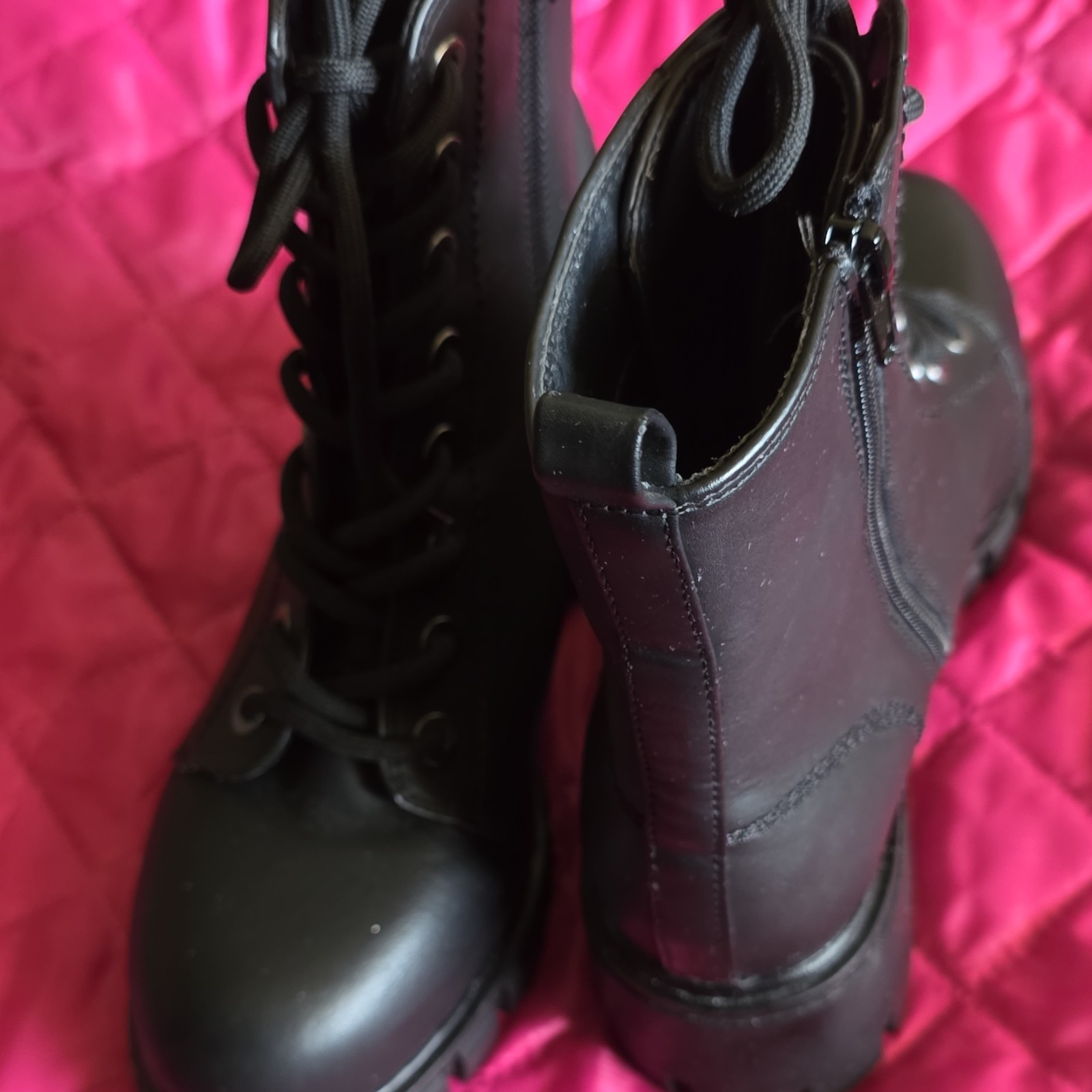 Universal Thread Combat Boots Black Size 8Lace Up Side Zipper USED W/O BOX