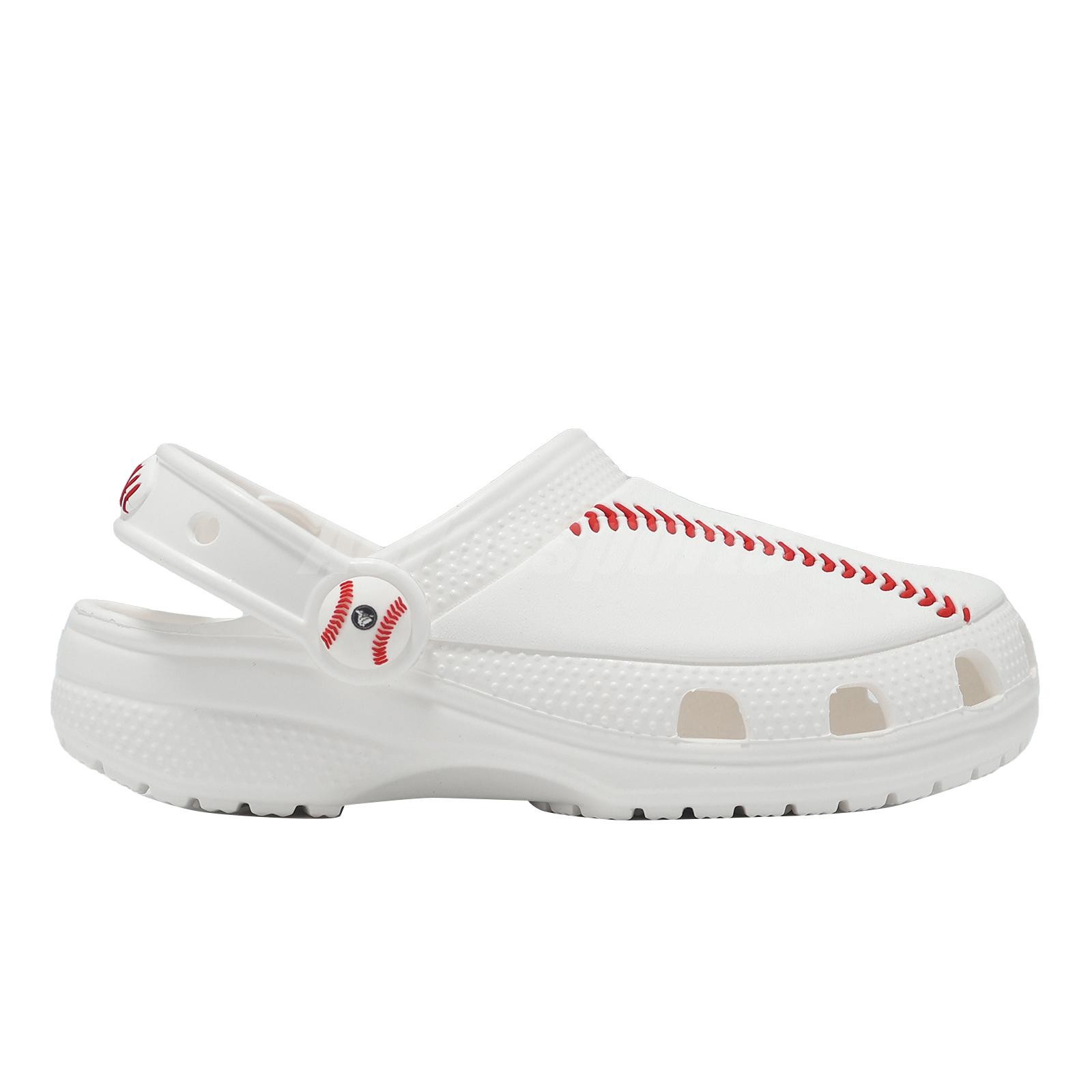 Crocs Classic Baseball Clog K White Red Kids Preschool Slip On Sandal 211259-100