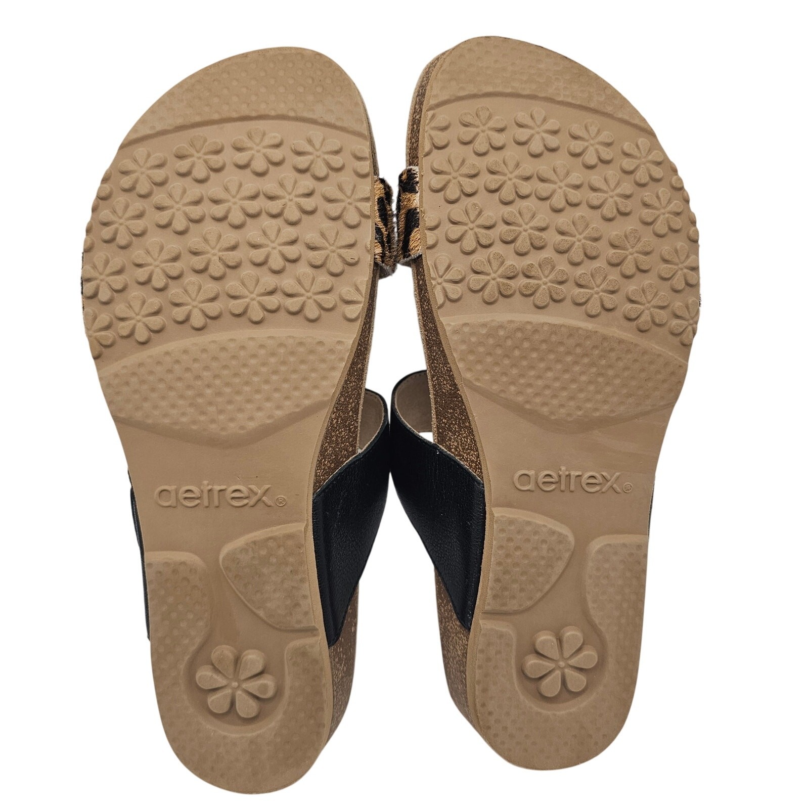 Aetrex Daisy Adjustable Slide Leopard Print Leather Orthotic Sandals W10 / EU41