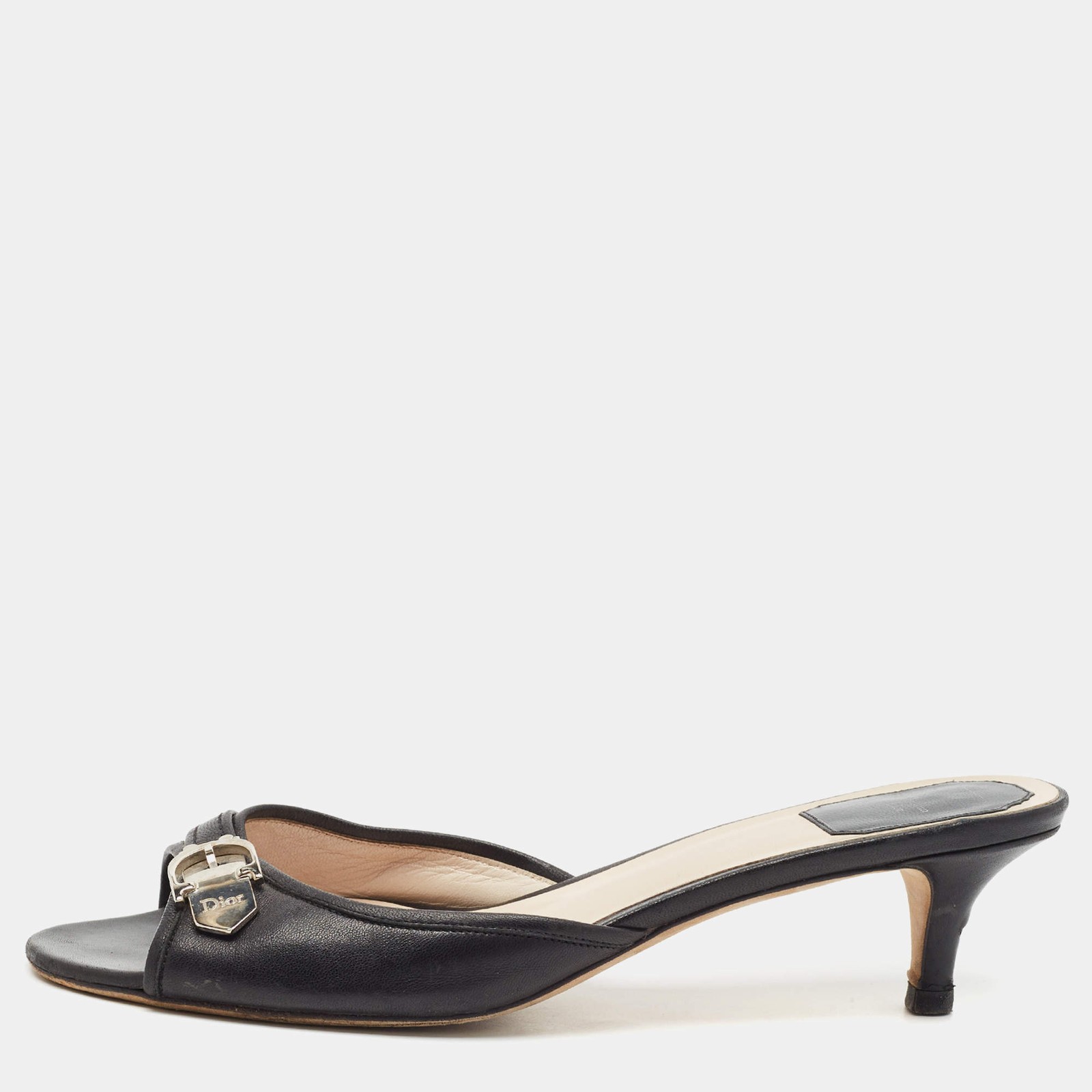 Dior Size 39.5 Black Leather Buckle Mules