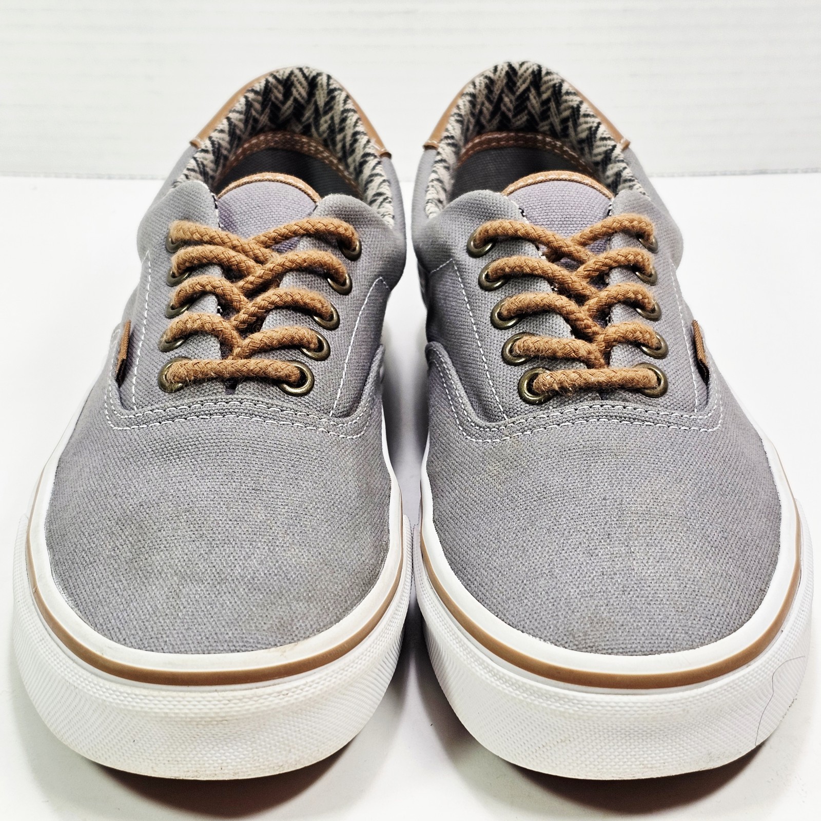 VANS Era 59 Womens 9.0 M C&L Sneakers Frost Gray Chevron Canvas Leather 500714