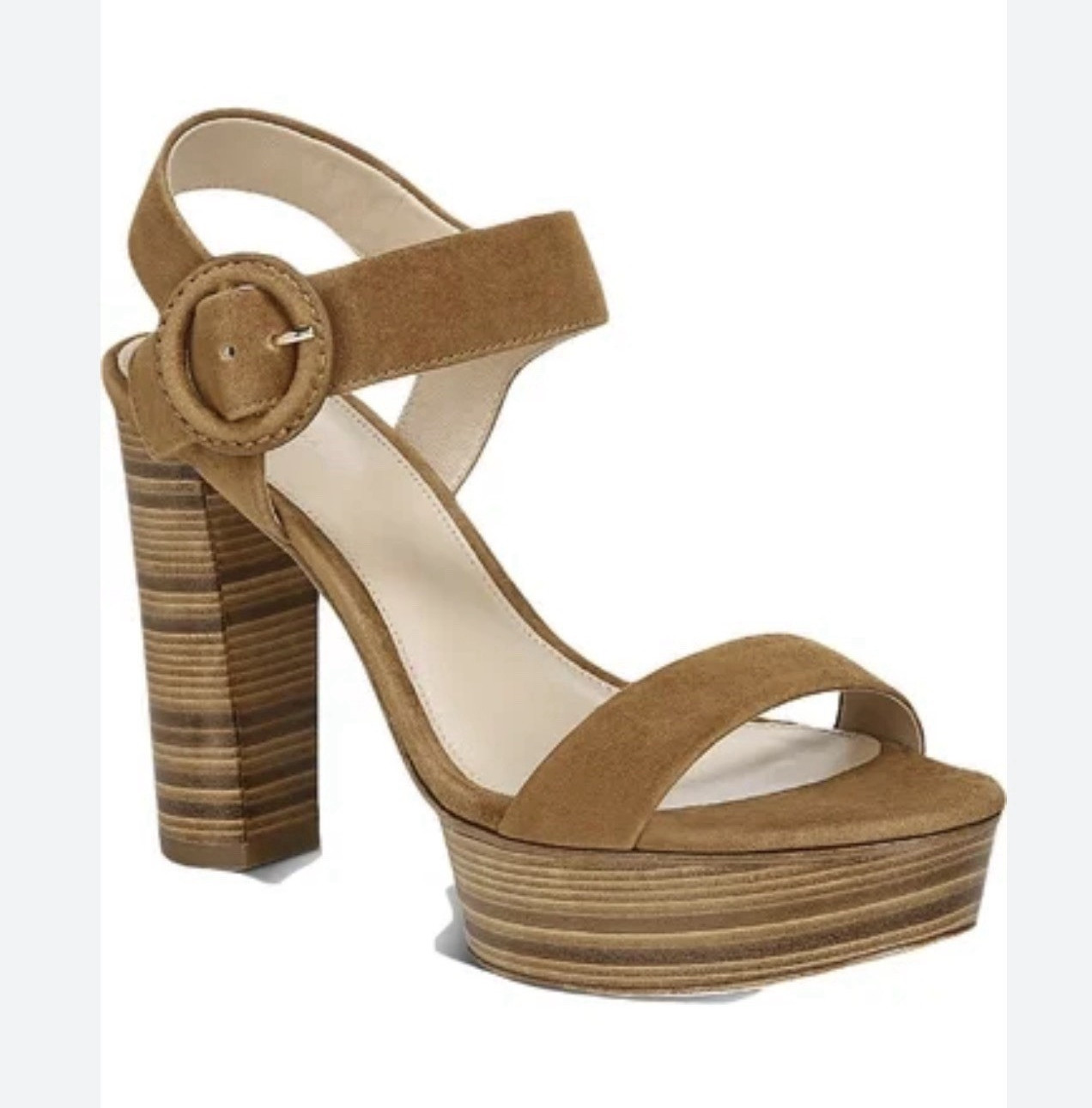 VIA SPIGA Brown Suede Platform Ankle Strap Buckle Open Toe Heels 5.5