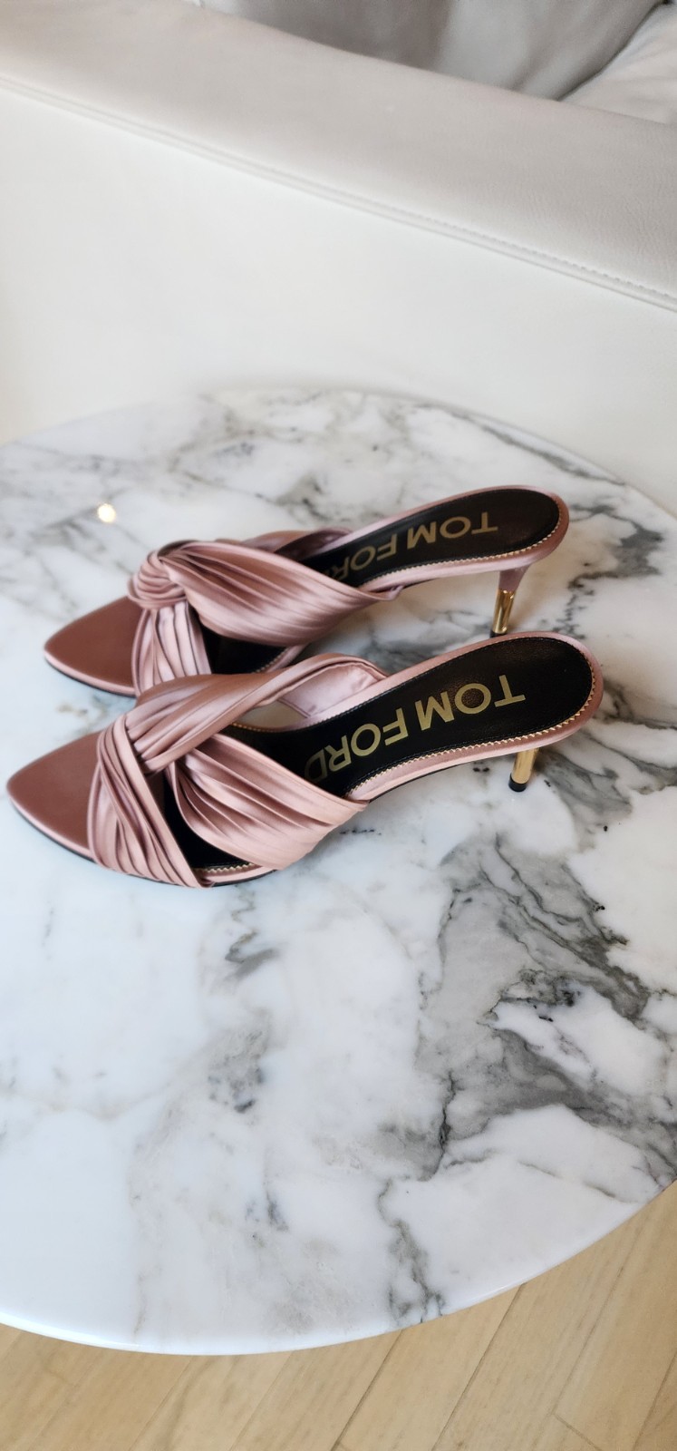 Tom Ford Pink Satin Knotted Slip On Slide Mule Size 37.5