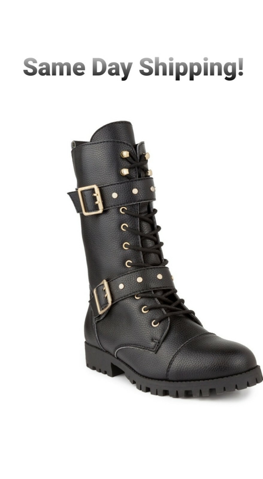 NEW! SUGAR Women’s Black Stacked Heel Squad Biker Gothic Boots Zippered Lace up