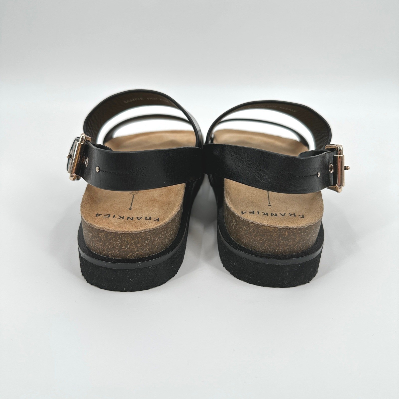 Frankie4 Hunter Black Leather Platform Sandals Womens 7 Cork Footbed NWOB