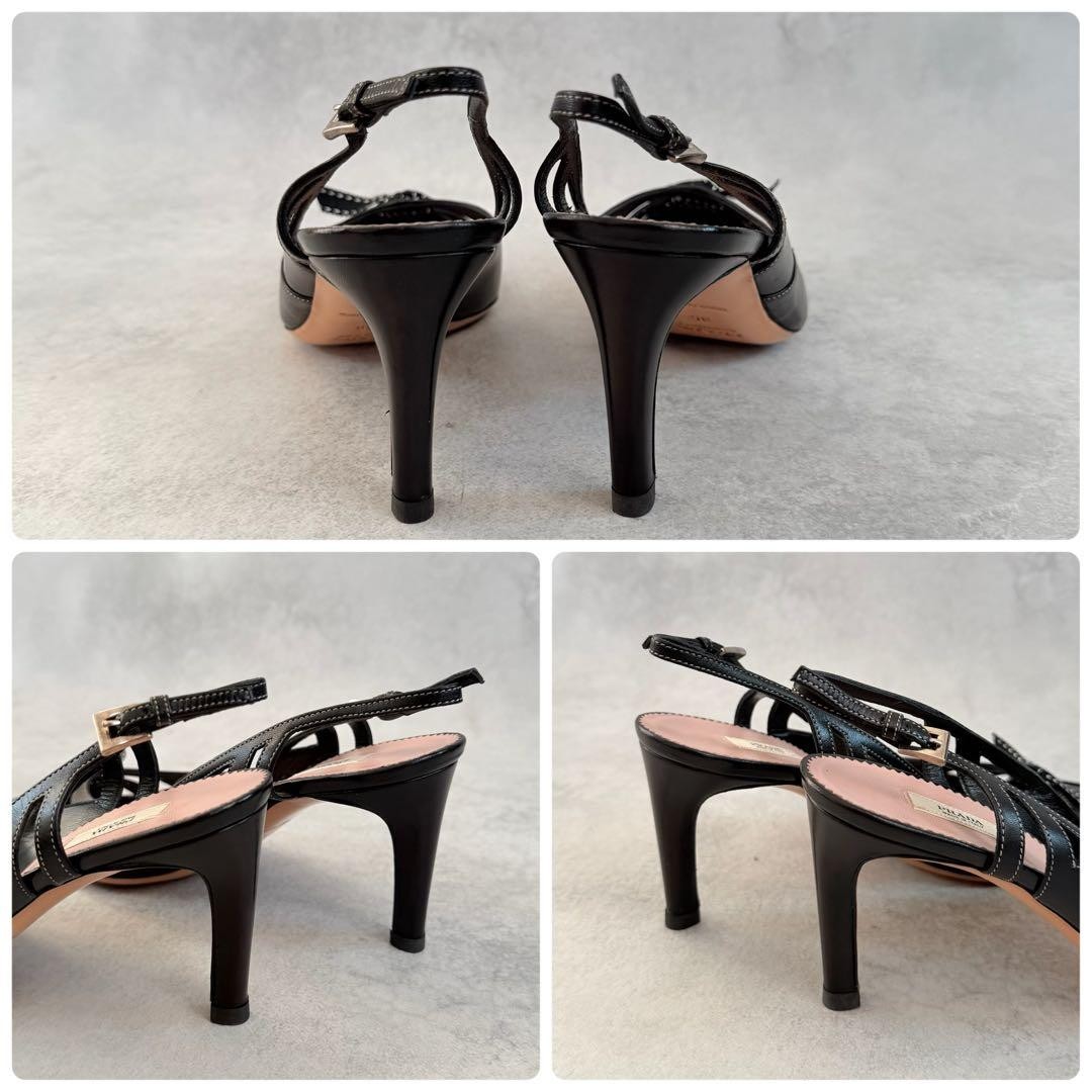 Prada Stitched Bow Slingback Heels Black Leather Women’s US 6 UK 3.5 EU 36 Pumps