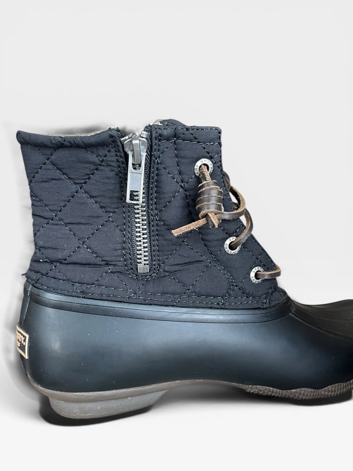 Sperry Saltwater Duck Waterproof Quilted Black Ankle Lace-Up Zip Boot 6.5M