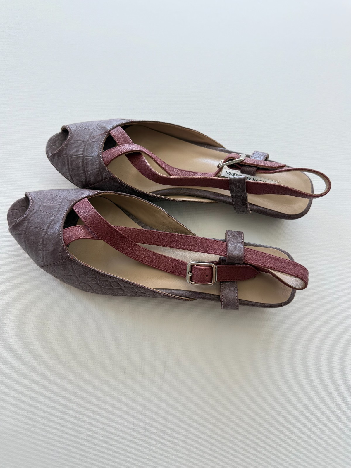 New Handmade Mauve Red Genuine Leather Low Heel Slingbacks NYC Designer
