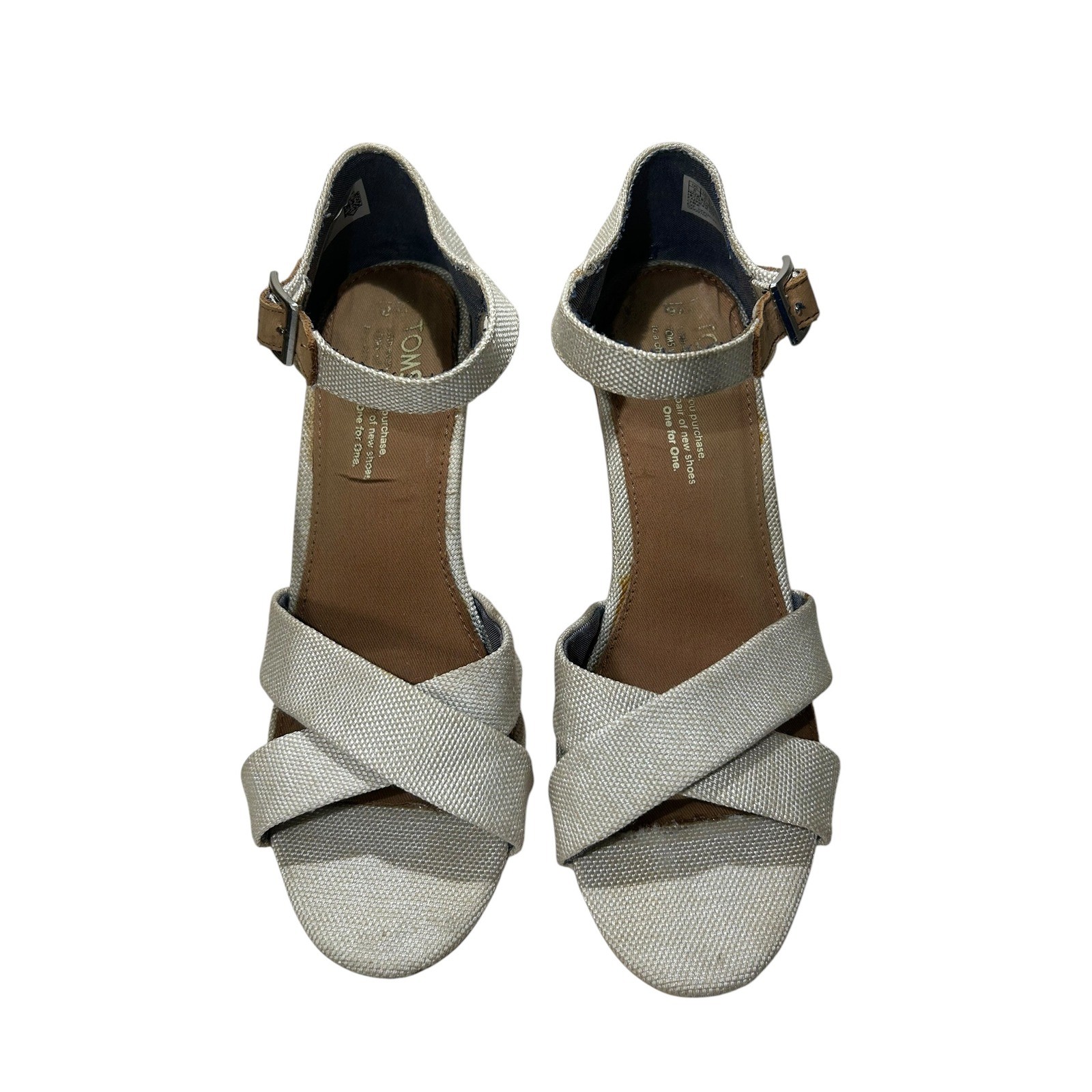 TOMS Cream Ankle Strap Woven Cork Wedge Sandals Size 8 1000251216