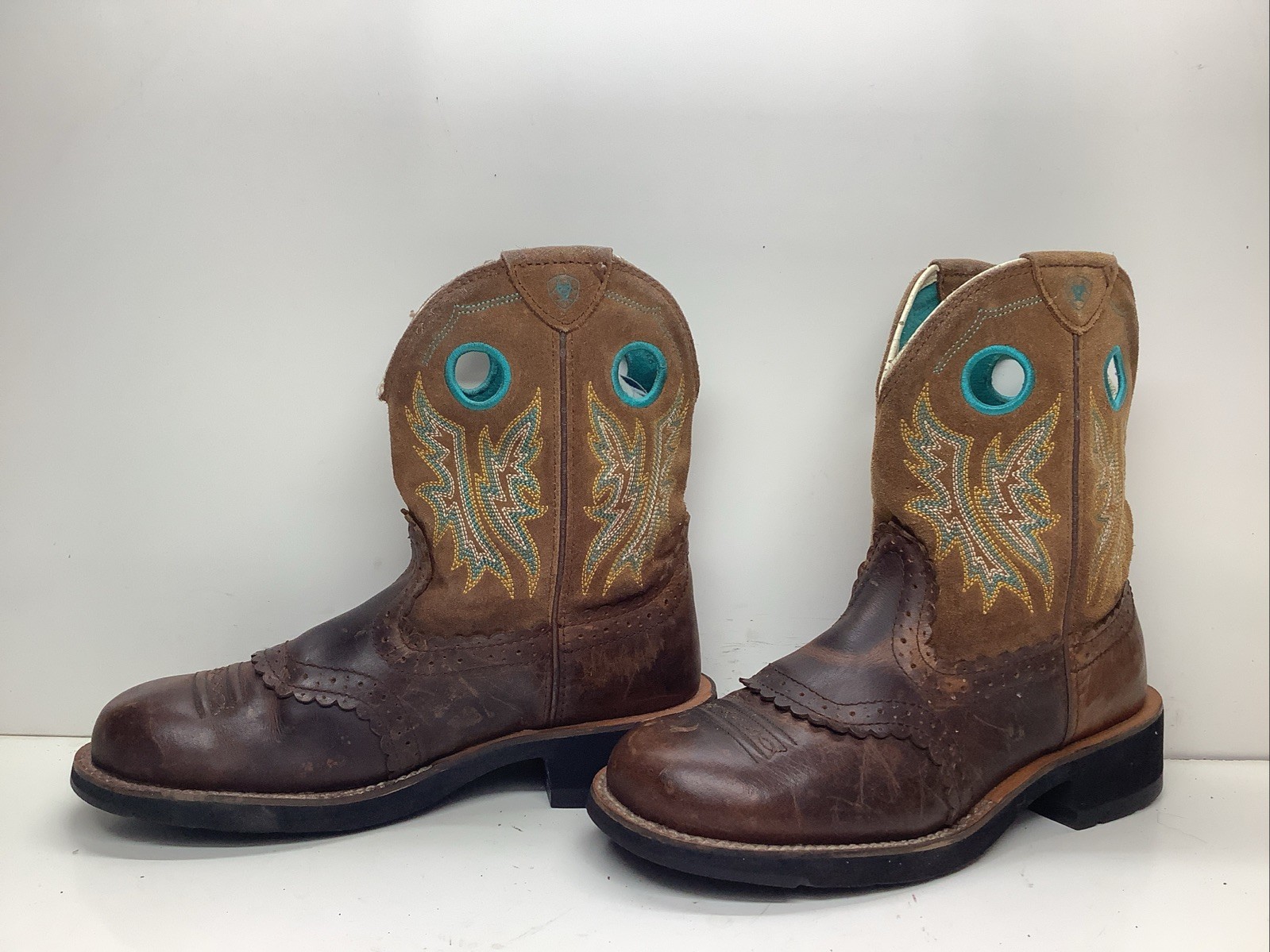 WOMENS ARIAT ATS COBWOY BUCKAROO BROWN BOOTS SIZE 7.5 B