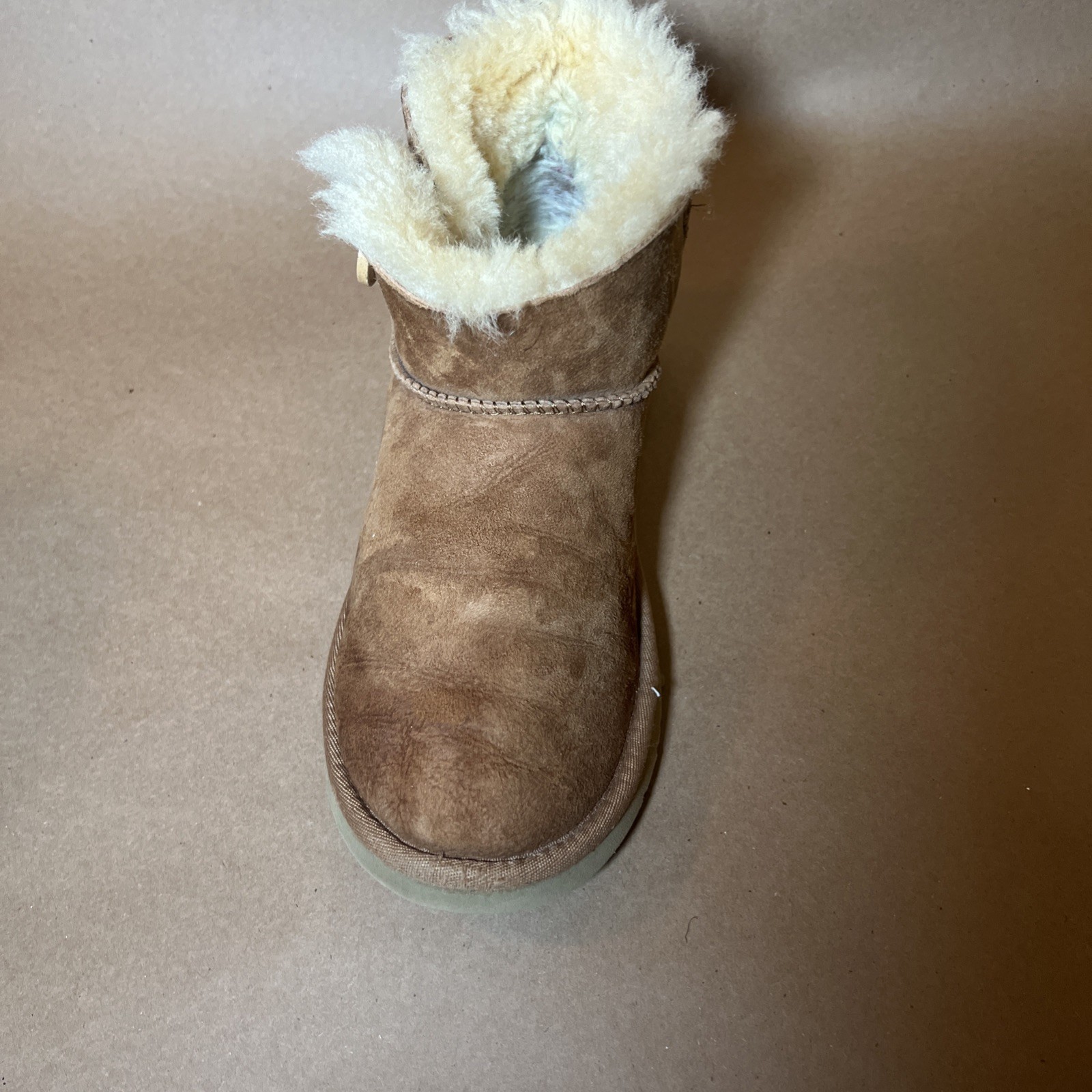 Used UGG Mini Bailey Button In Chestnut Tan Brown Winter Boots Size US Women’s 5