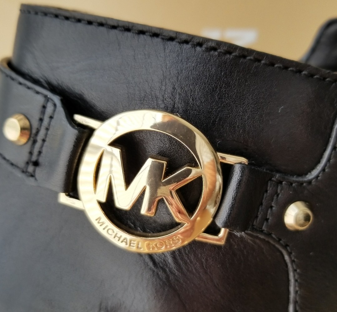 MICHAEL KORS WYATT GOLD MK LOGO ZIPPER ANKLE BOOTS US 9.5 10 11 I LOVE SHOES
