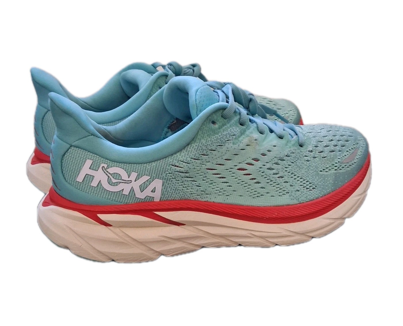 Hoka One One Clifton 8 Blue Red Women’s Size 7.5 B Running Shoes