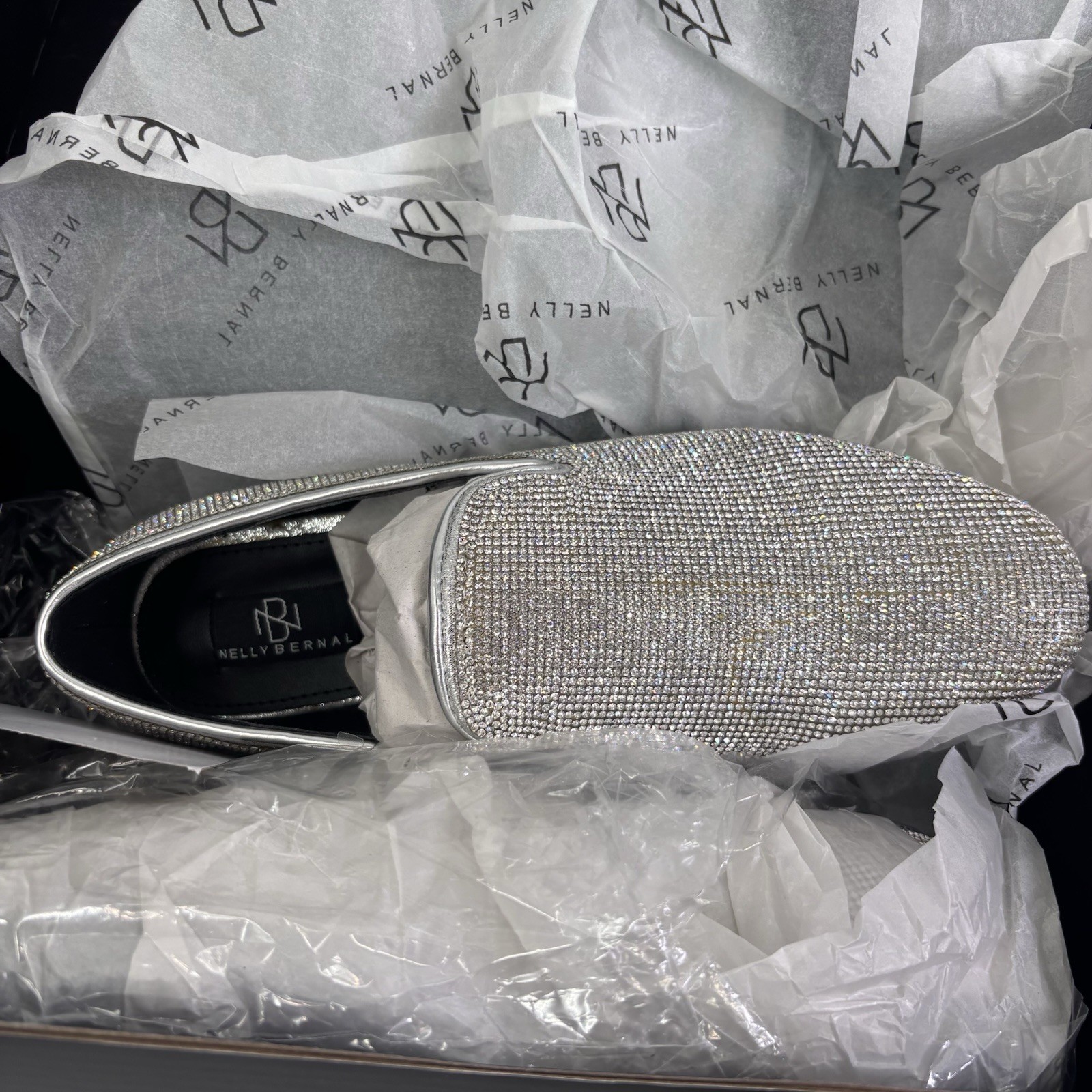 Disco Queen Silver Rhinestone Loafers Crystal Shoes Women’s Sz 6 – 6.5 NIB