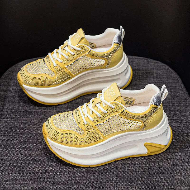 7cm Air Mesh Microfiber Leather Chunky Sneaker Shoes Women Platform Wedge Comfy