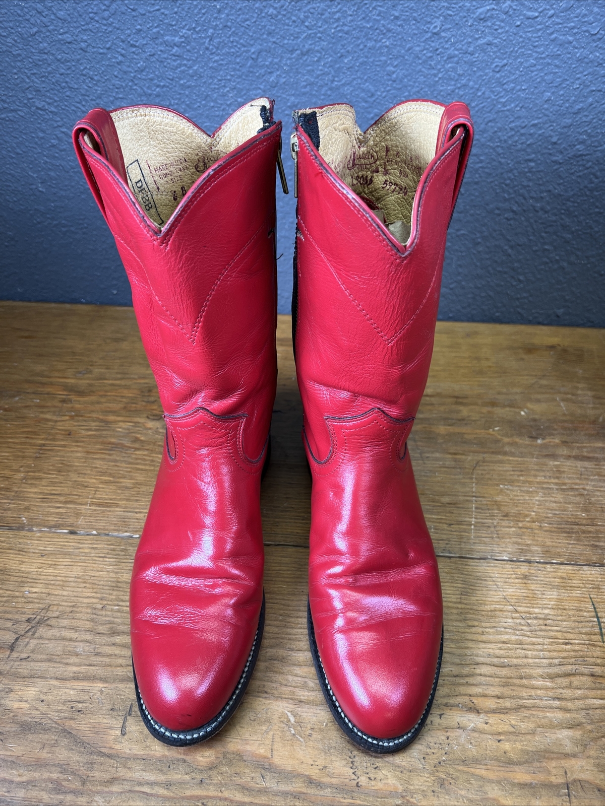 JUSTIN Western Boots 59794 3 Red Side Zip Women Sz 6 B Made In USA 90’s Vintage