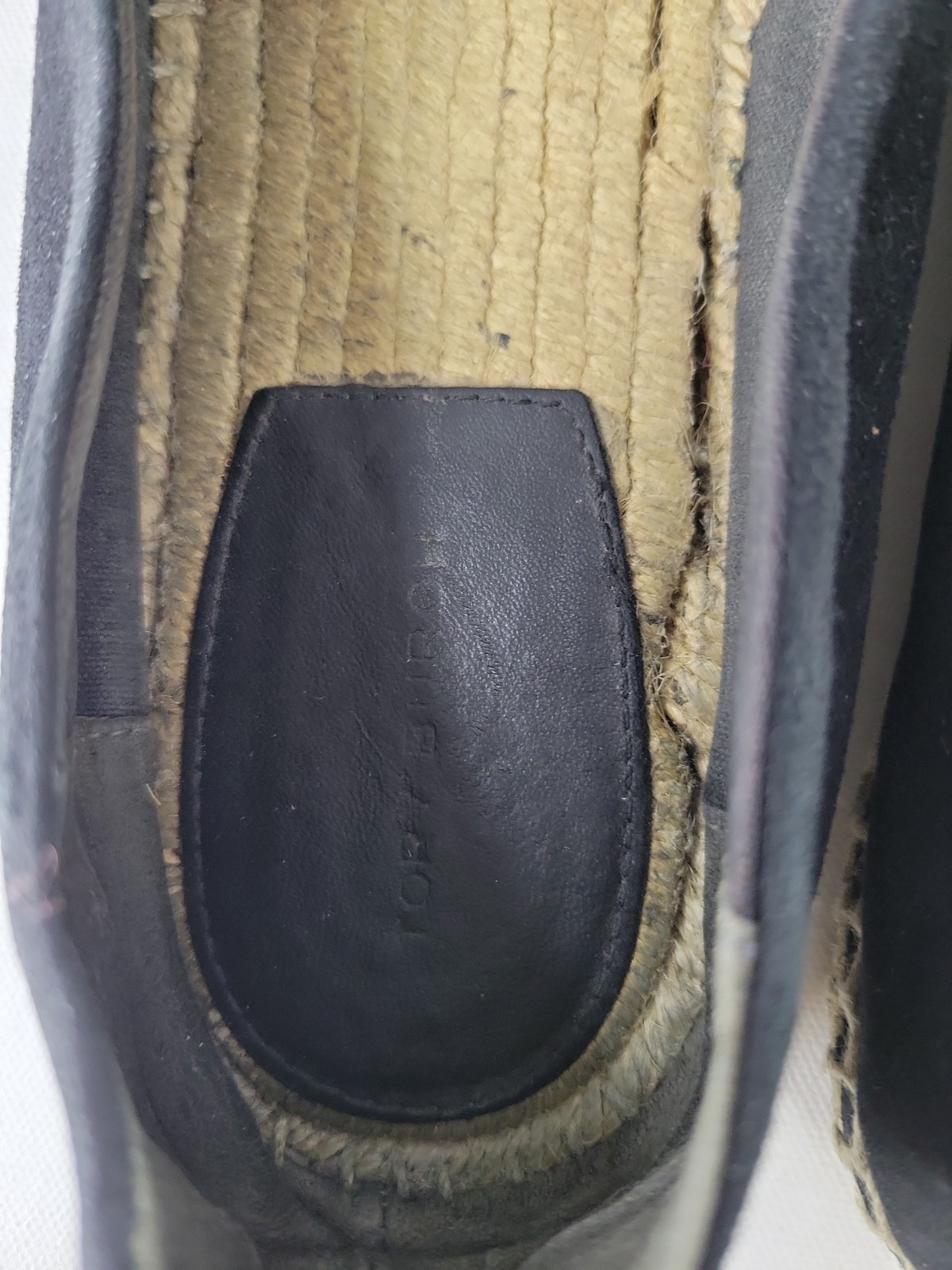 Tory Burch Women’s Black Leather Eleanor Tonal Logo Espadrilles Shoes Size 10.5