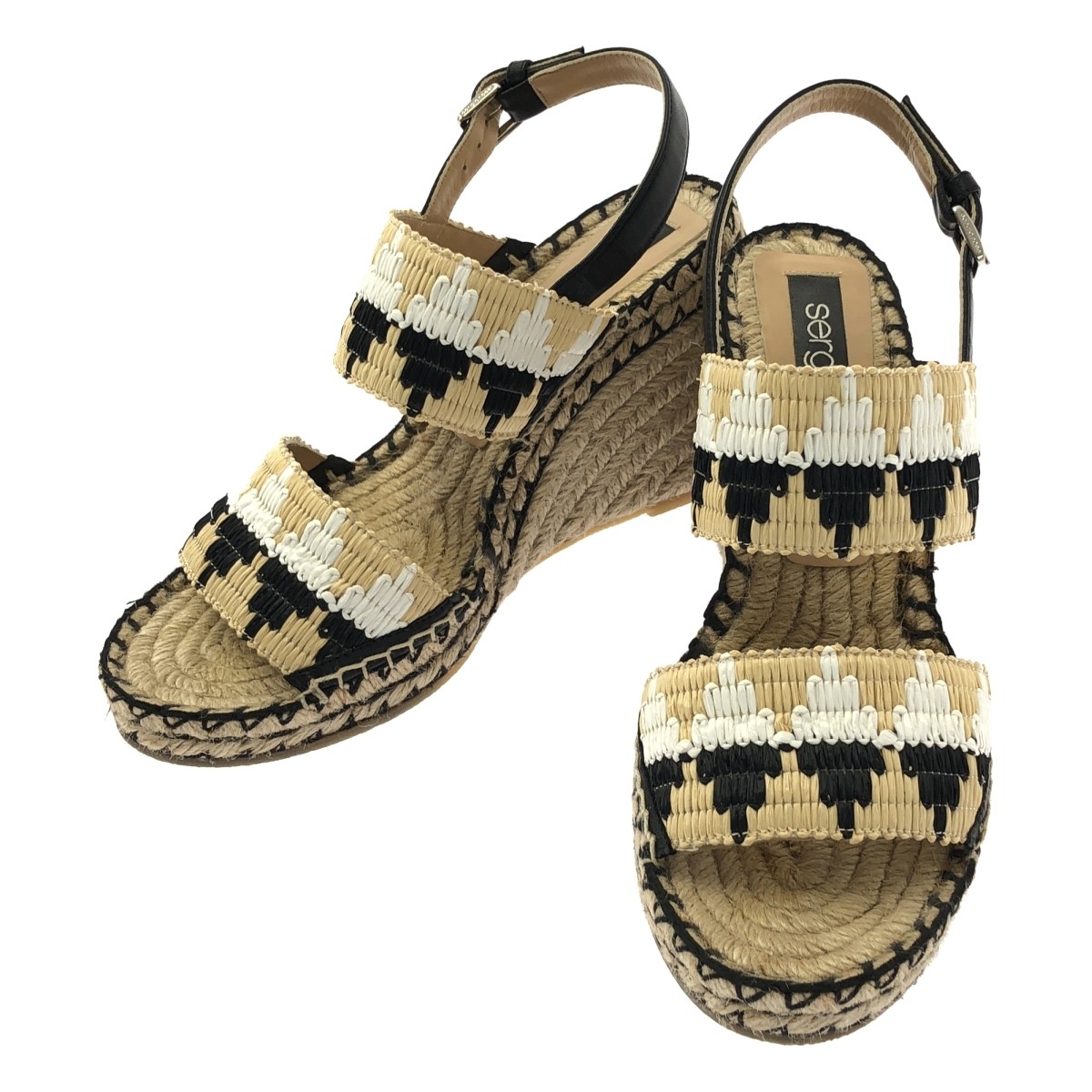 Sergio Rossi SR Rimini 085 Wedge Sole Sandals Beige Black White Women’s EU38/US8