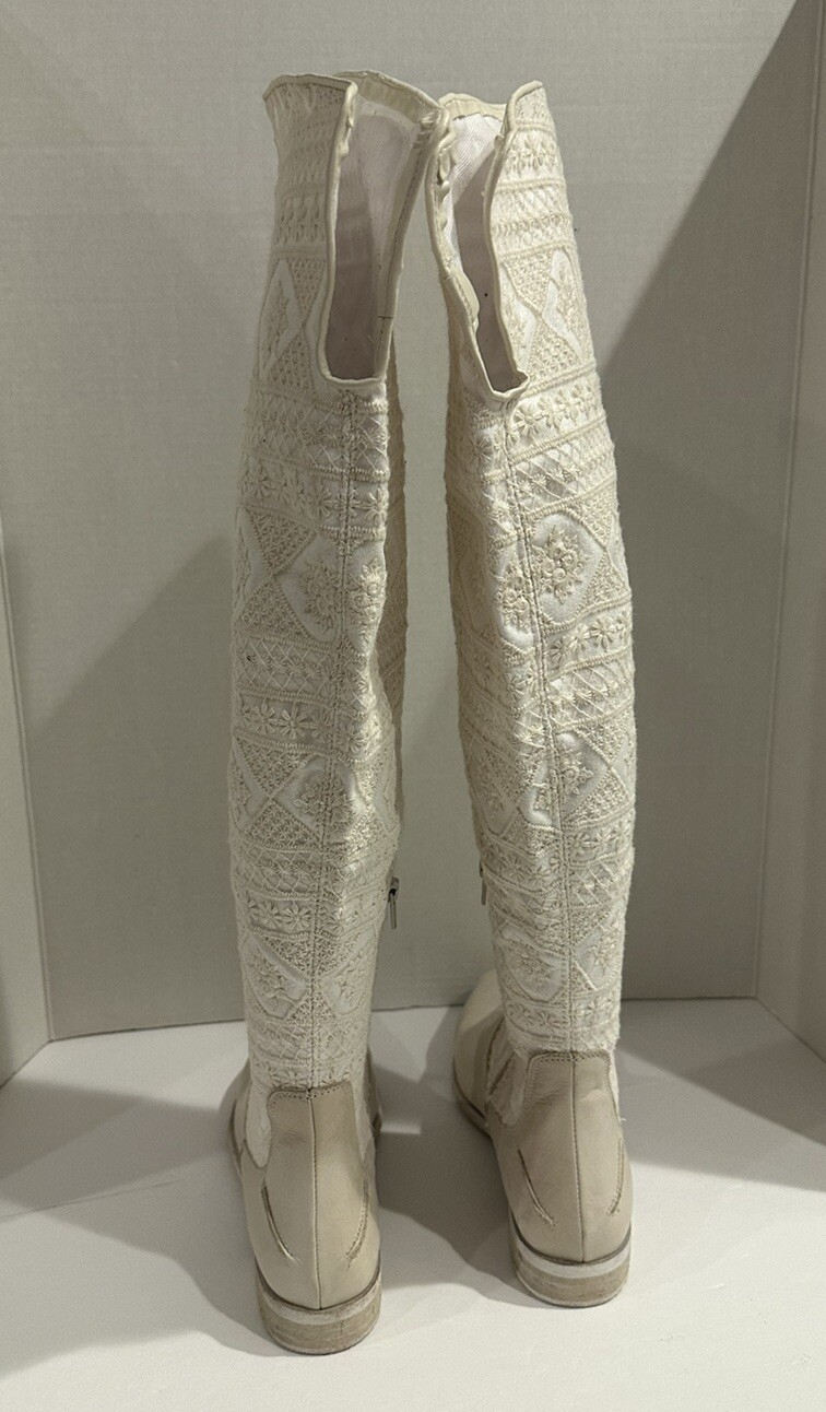 FREE PEOPLE Bren Ecru Slouch Boots Textile/Leather US 10 / EU 40 NEW Retail $298