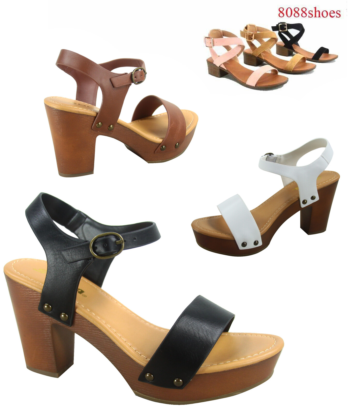 Women’s Strappy Chunky Platform Wedge Heel Sandal Shoes All Size NEW
