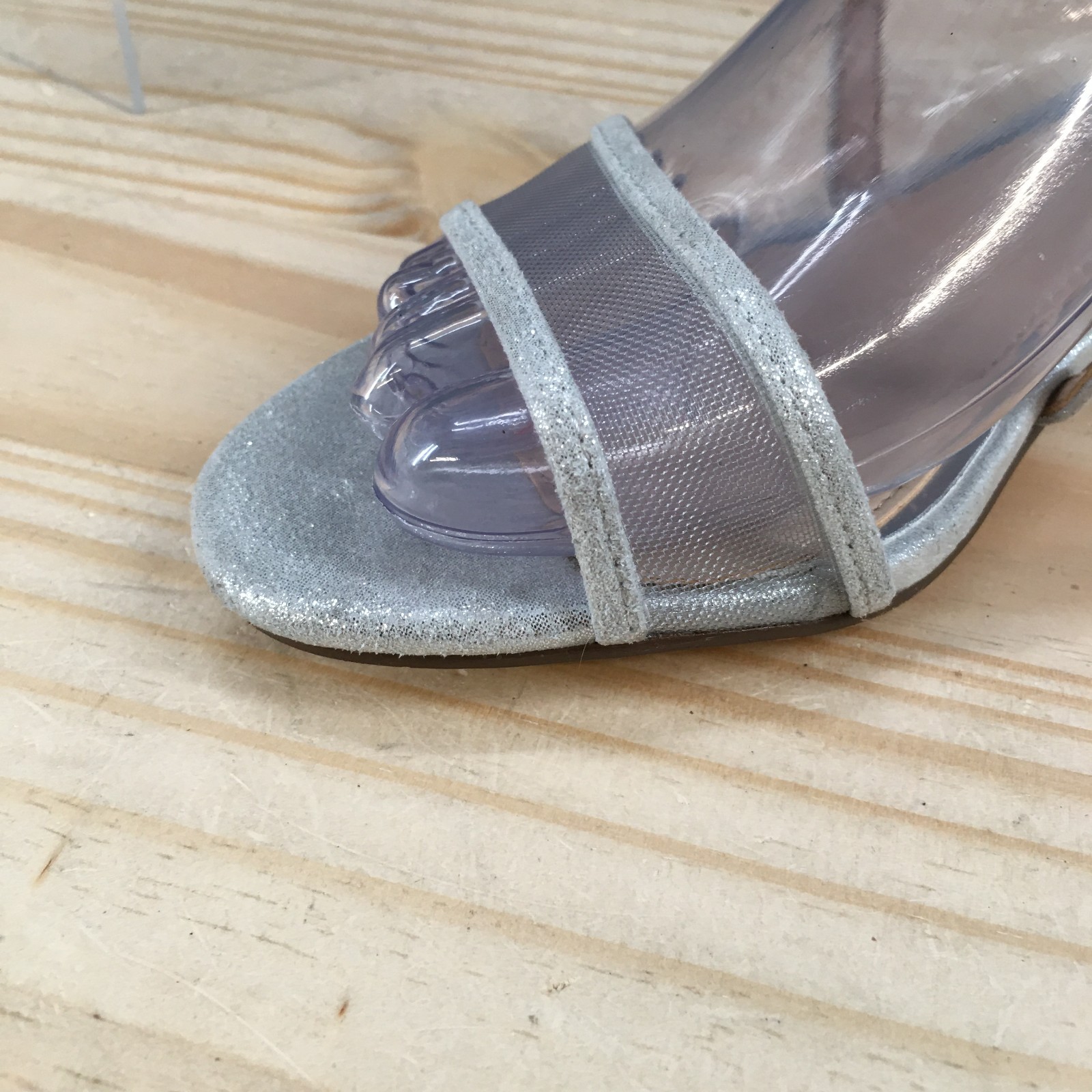 Nina Sandals Womens 6 M Ankle Strap Back Zip Casual Comfort Block Heels Silver