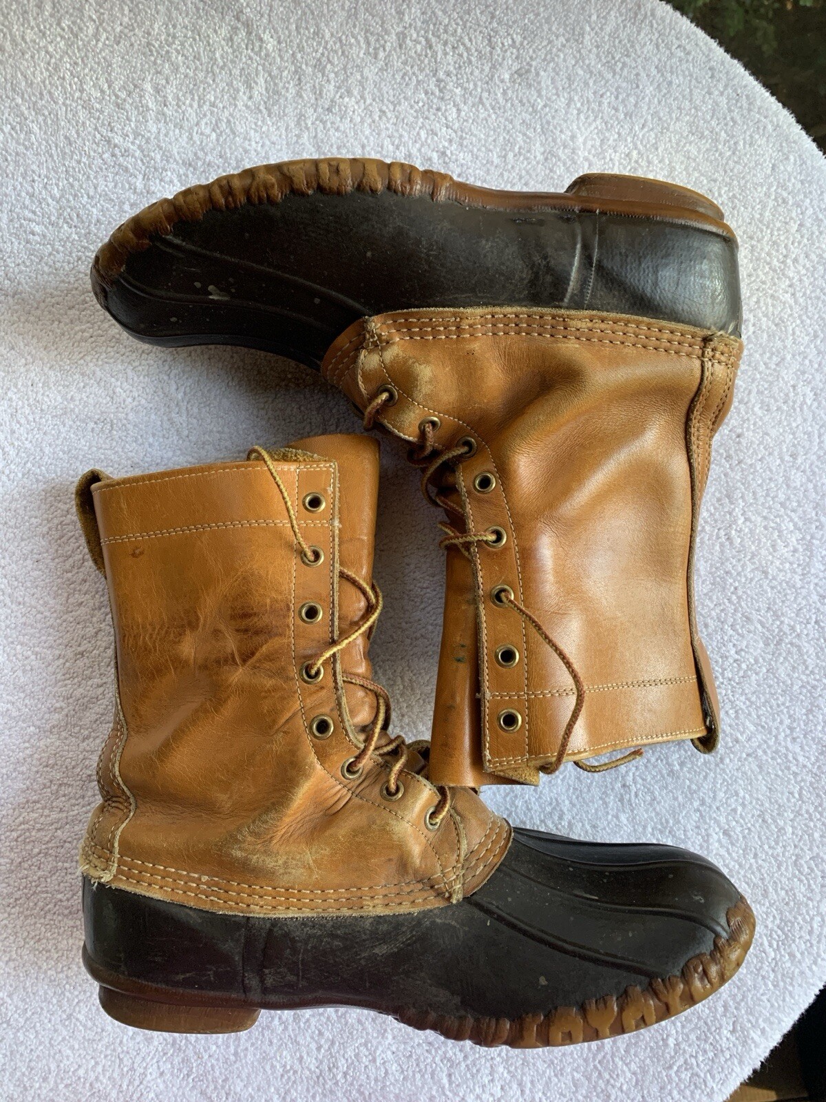 LL Bean Duck Boots Women 9M Made in USA Brown Genuine Leather Maine Hunting READ