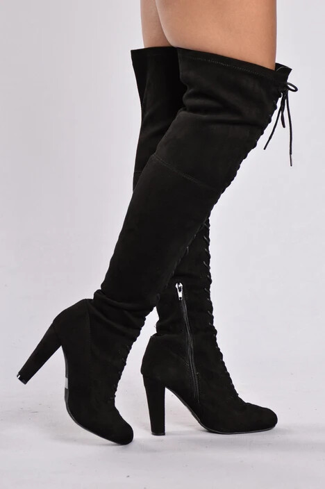 Love Me Long Time Boot Black Fashion Nova Thigh High Over the Knee Boots 6 NIB