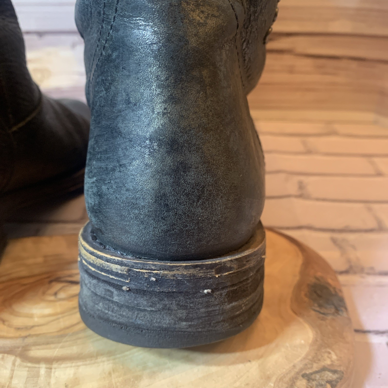 Felmini Black/Gray Distressed Riding Moto Boots Grunge (Skull) Size 8