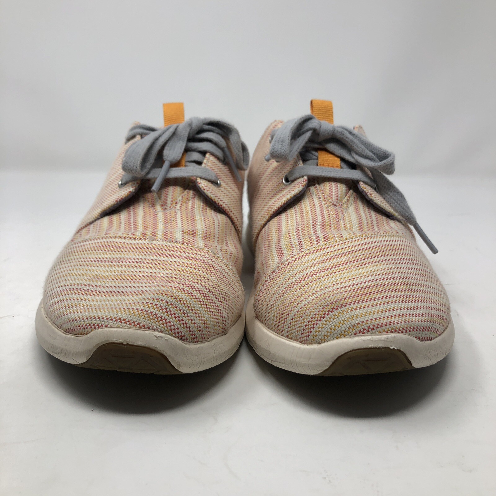 Toms Shoes Womens 9.5 Orange Striped Del Rey Canvas Trainers Lace Up Sneakers