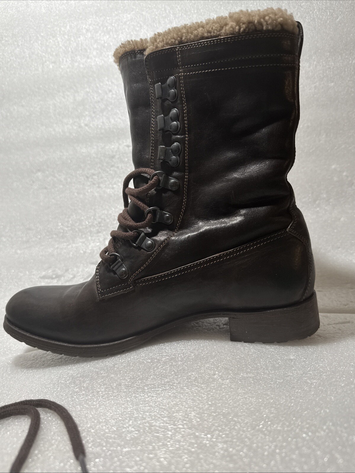 NDC N.D.C WHITESTAR R’ CUSNA BOOTIE BROWN LEATHER COMBAT BOOTS EU 38 US 8 Sherpa