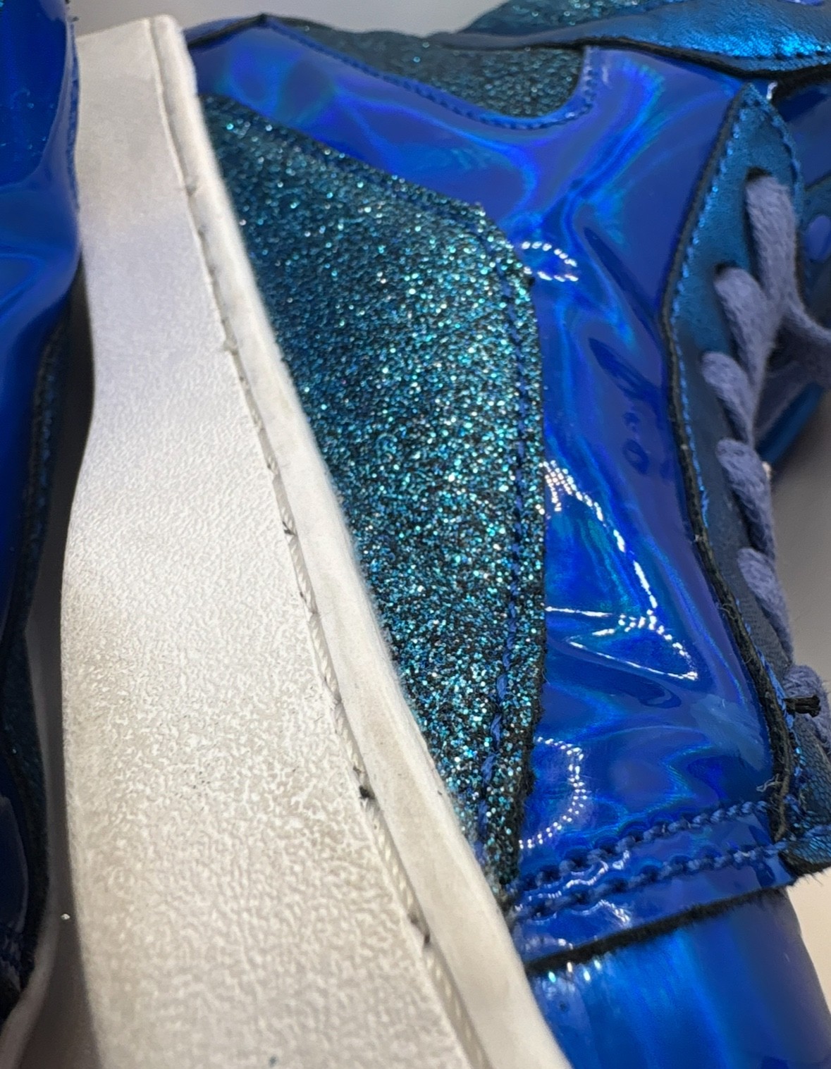 Pastry shoes womens size 5, blue high tops, shiny, Glam Pop Tart Glitter Dance