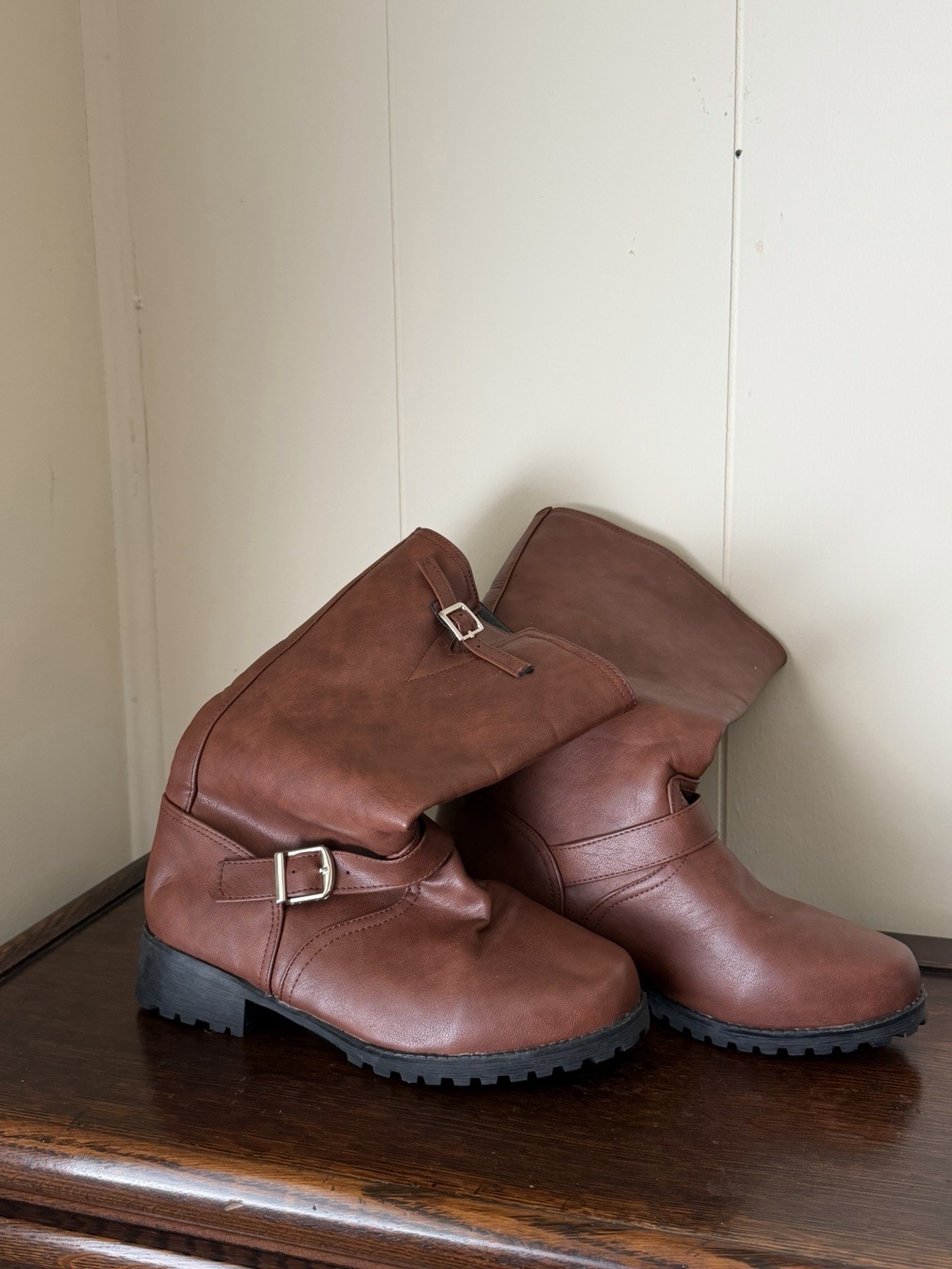 Brown Tall Boots With Buckles Size 6 NWOB