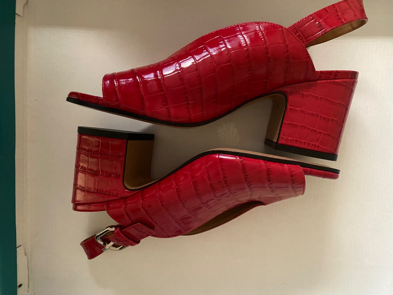 Nomasei Women’s Baghera Red Embossed Leather Slingback Sandals Size EUR 37.5